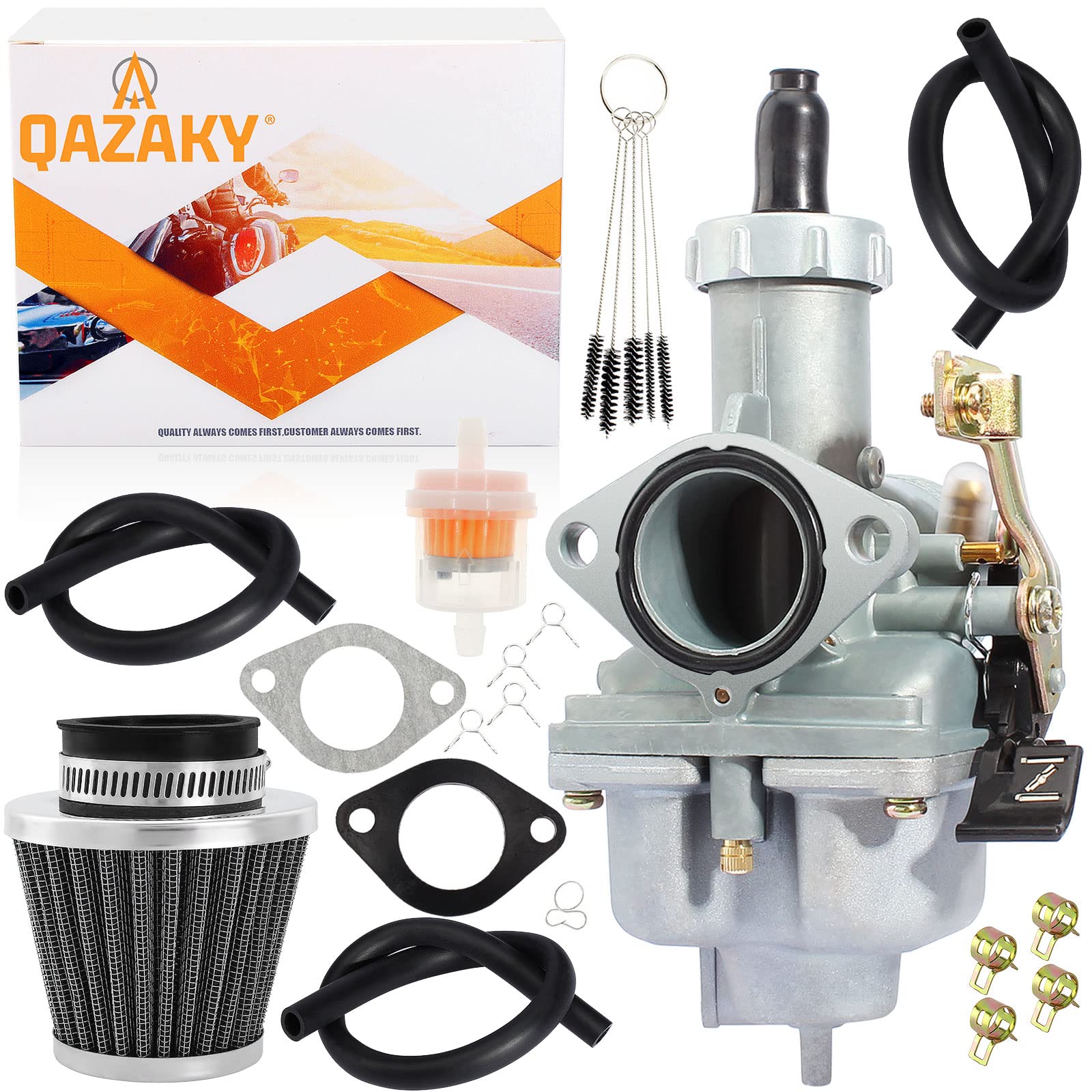 Qazaky Pz27 Carburetor For 125Cc 150Cc 200Cc 250Cc 4-Stroke Engine Cg Atv Go Kart Dirt Bike Quad Taotao Zongshen Lifan Sunl Buyang Coolsport Kazuma Chinese Cable Hand Choke Carb 27Mm
