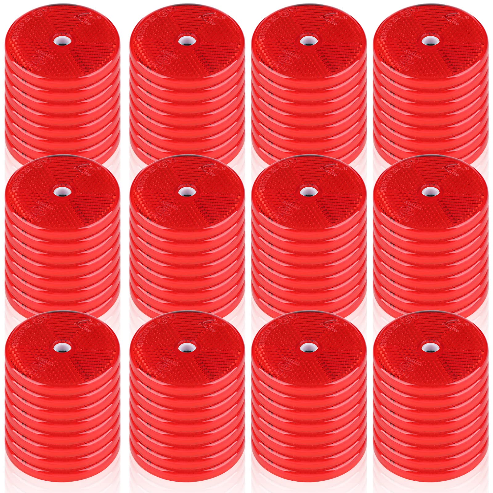 Kingdder 96 Pcs Front Round Reflector For Driveway Fence Gate Posts Trailers Safety Reflectors With Center Mounting Holes Automobiles Boats Mailboxes Reflector(Red)