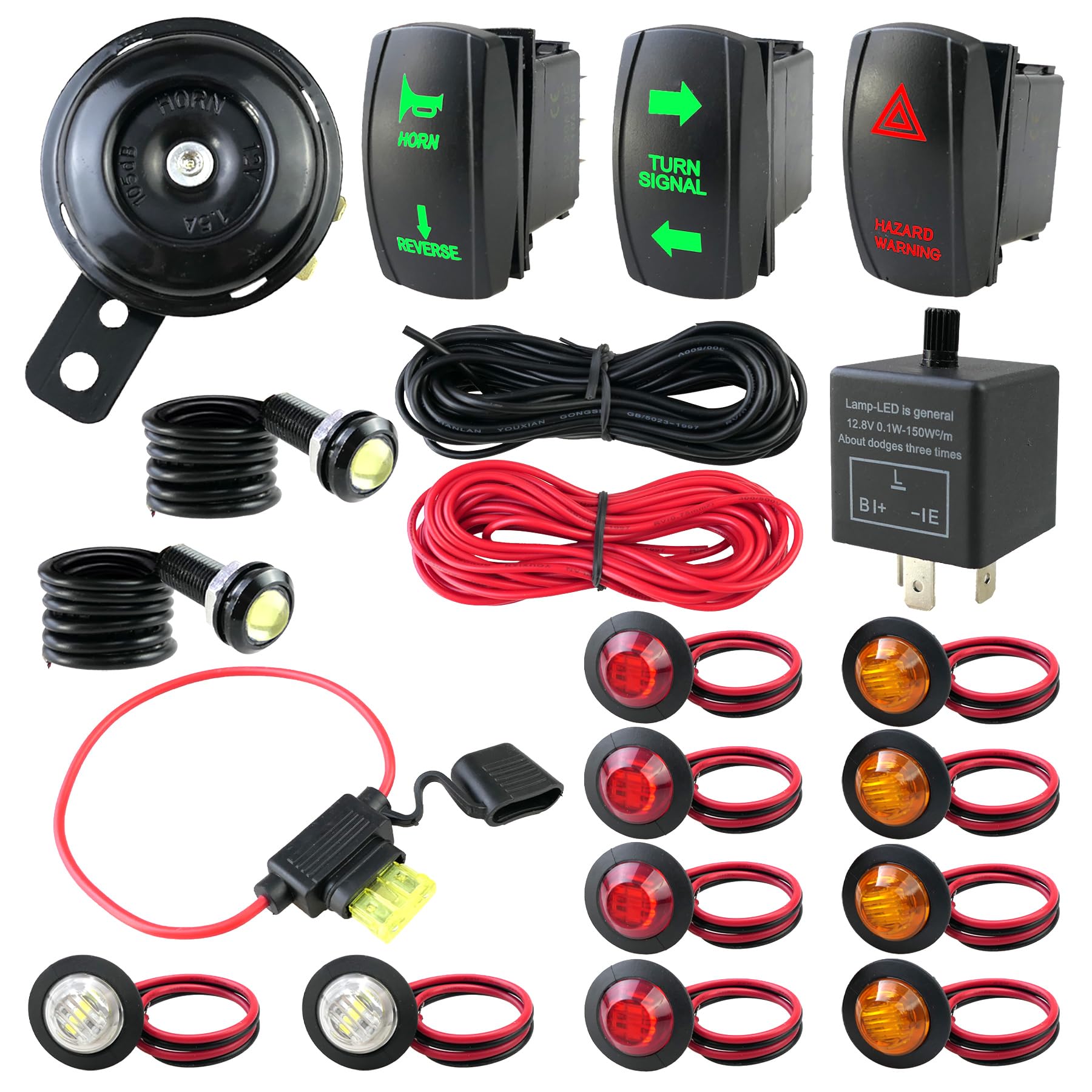 Mhaedwv Universal Atv Utv Sxs Turn Signal Kit - Turn Signal Light Kit, Street Legal Rocker Switch, Side By Side Turn Signal Kit Compatible With Polaris Rzr Ranger Turbo Can-Am Yamaha Rhino