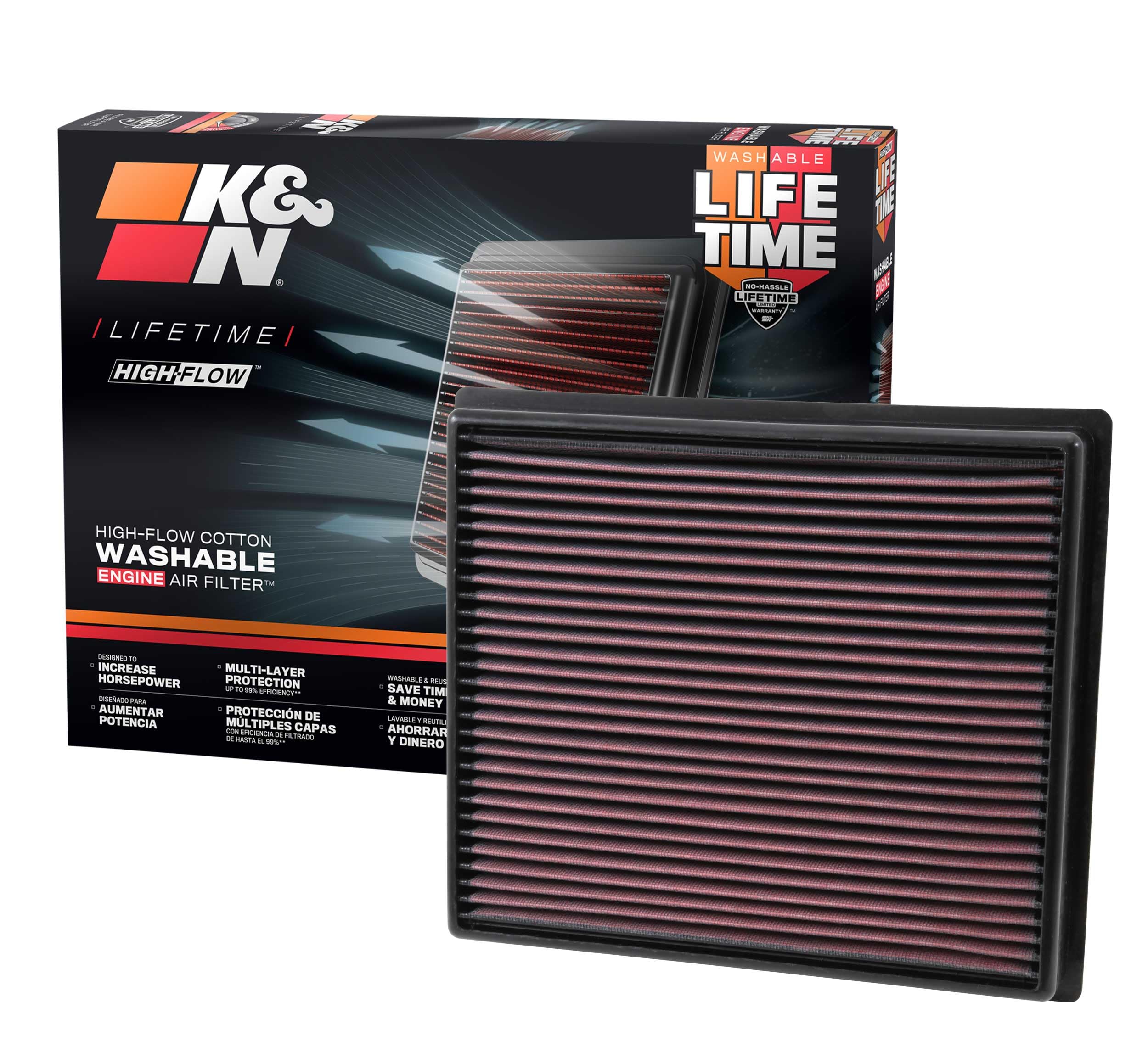 K&N High-Flow Original Lifetime Engine Air Filter: Increase Power & Towing, Washable, Premium, Replacement Air Filter: Compatible With 2014-2019 Toyota Truck & Suv (Tundra, Tacoma, Sequoia), 33-5017