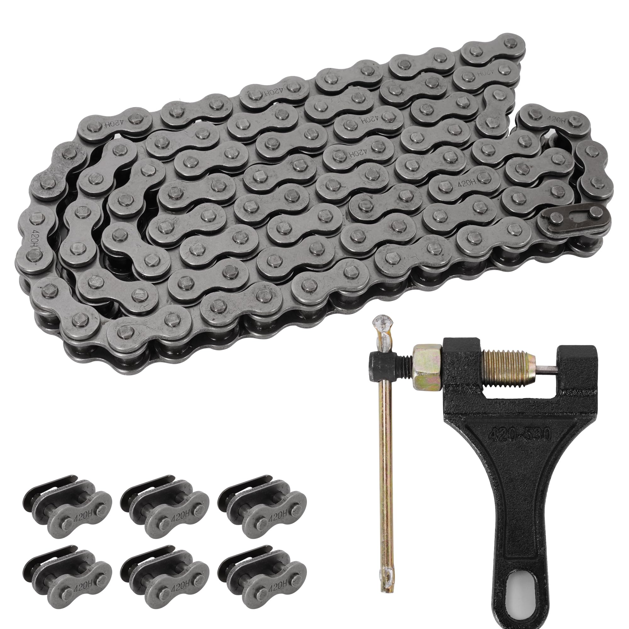 RUTU 420H Heavy Duty Roller Chain, 132 Links for 50-125cc Dirt Bikes, ATVs, Go Karts, Scooters & Motorcycles with Chain Breaker