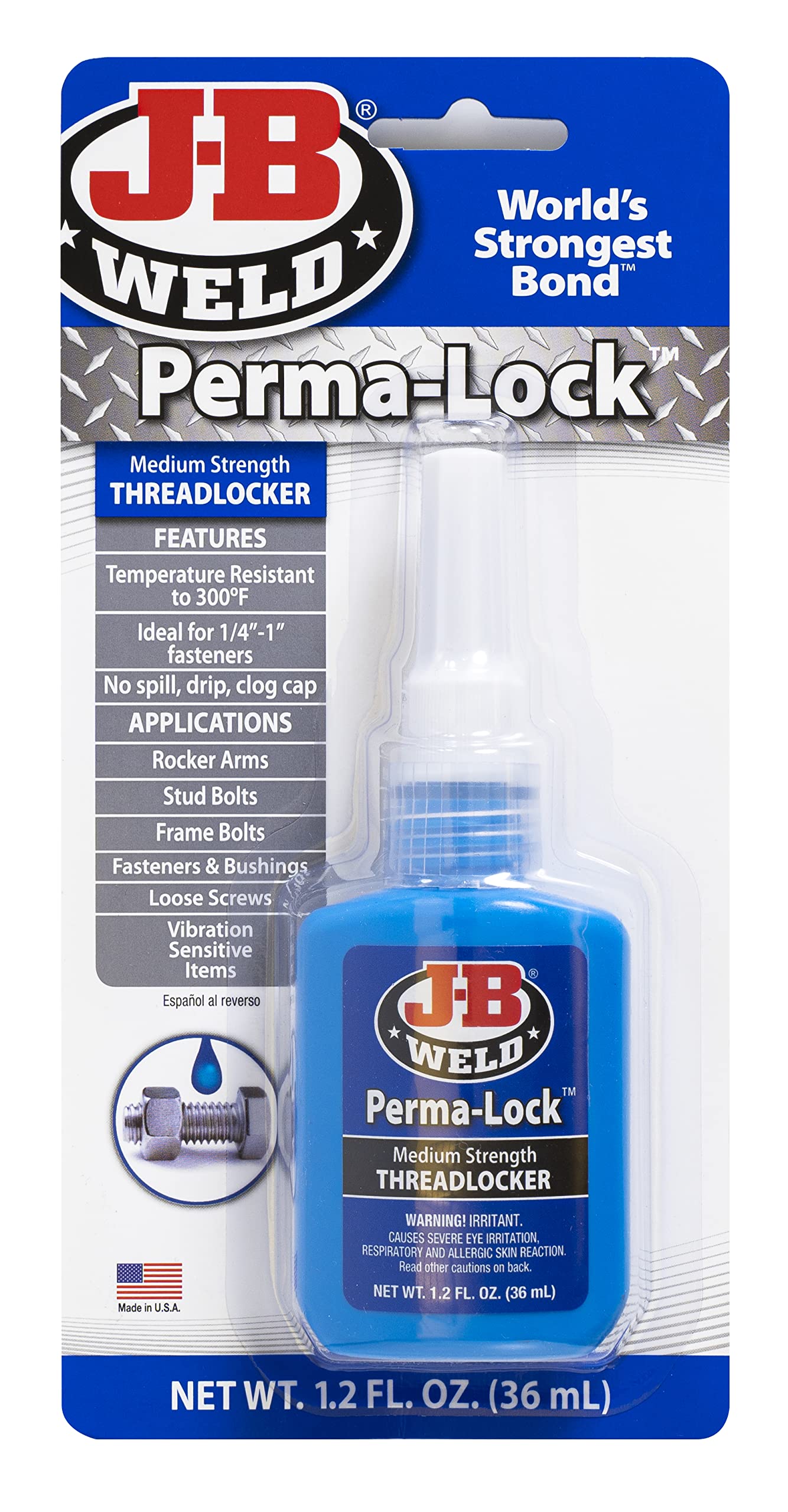 J-B Weld 24236 Perma-Lock Medium Strength Threadlocker - Blue - 36 Ml