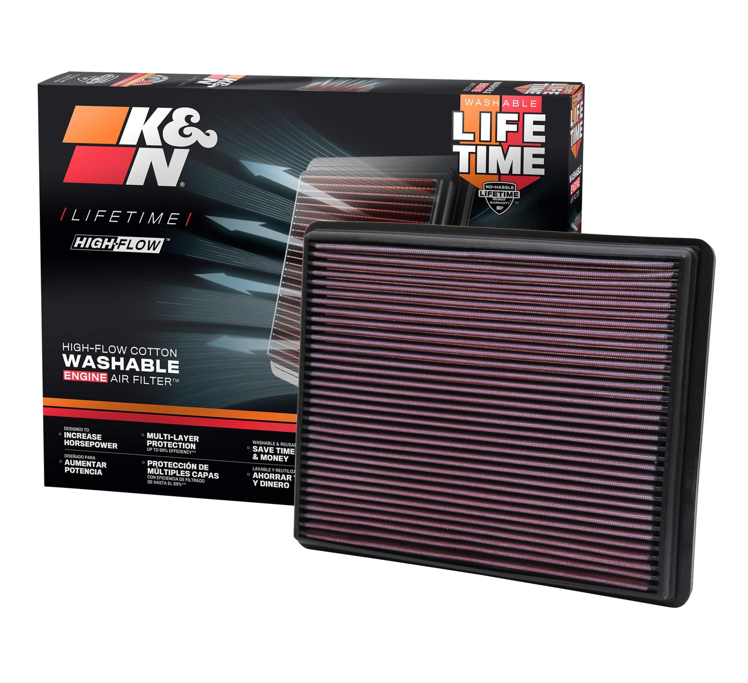 K&N High-Flow Original Lifetime Engine Air Filter: Increase Power & Towing, Washable, Premium: Compatible With 1999-2019 Chevy/Gmc (Silverado, Suburban, Tahoe, Sierra, Yukon, Avalanche) 33-2129