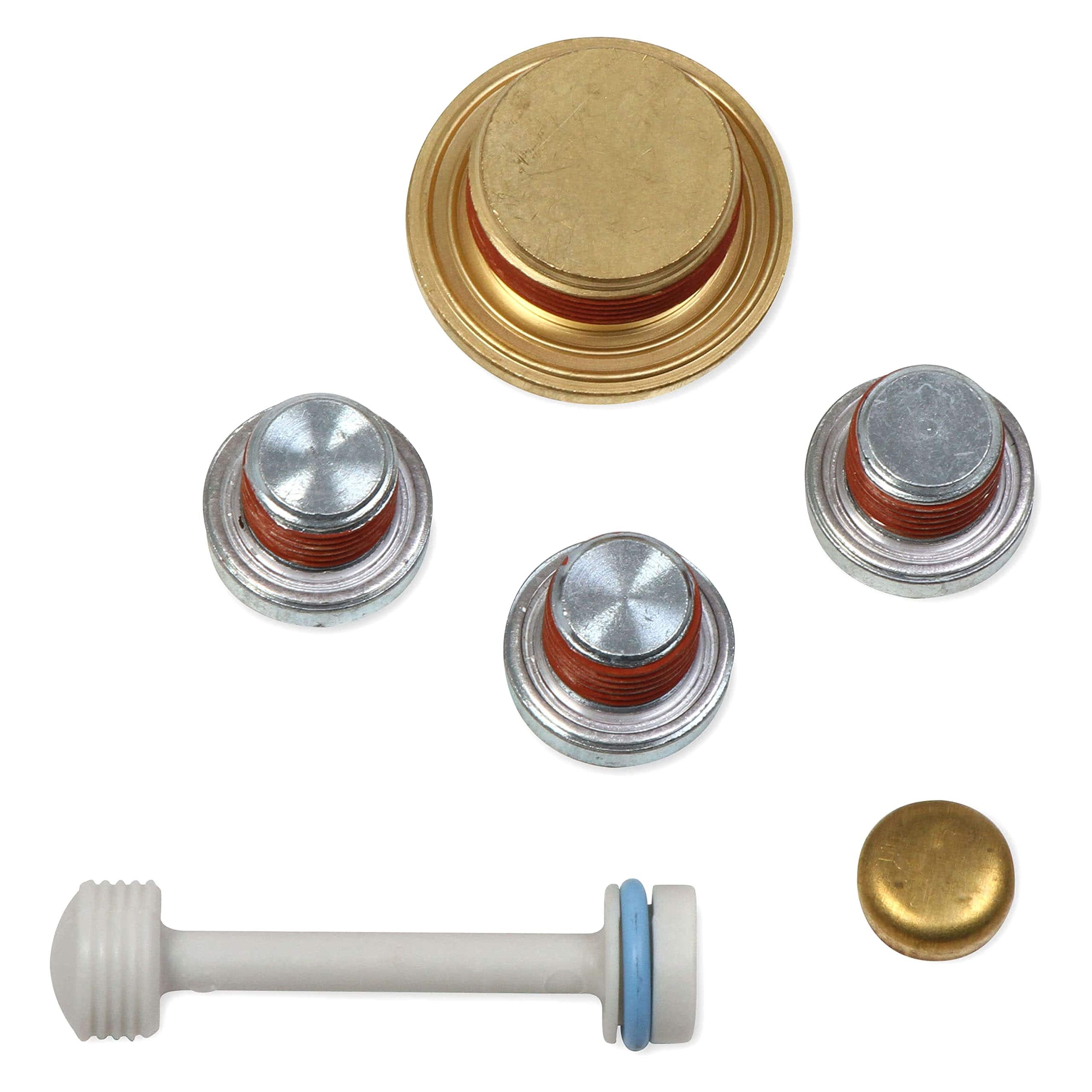 Mr Gasket 61210G Engine Block Hardware Kit 3 Steel Coolant/Oil Plugs W/Sealant 1 Large Brass Plug Coolant Drain 1 Small Brass Plug For Front Of Oil Galley 1 Plastic Oil Galley Plug Engine Kit