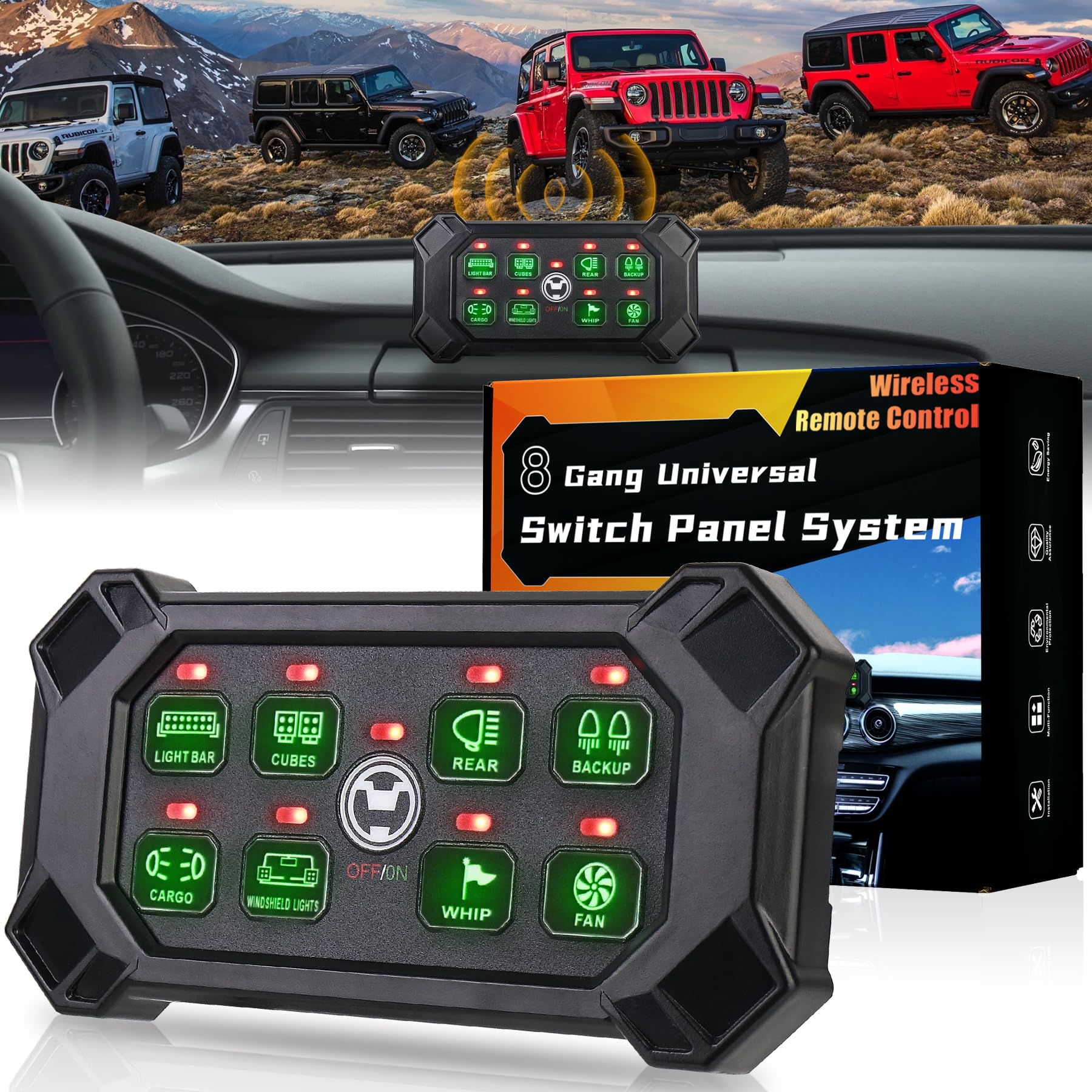 Povtor Wireless 8 Gang Switch Panel, Remote Control Switch Pod With Toggle Momentary Pulsed Waterproof Universal Circuit Control Relay System Box For Off Road Truck Jeep Boat Suv Utv Atv Camper