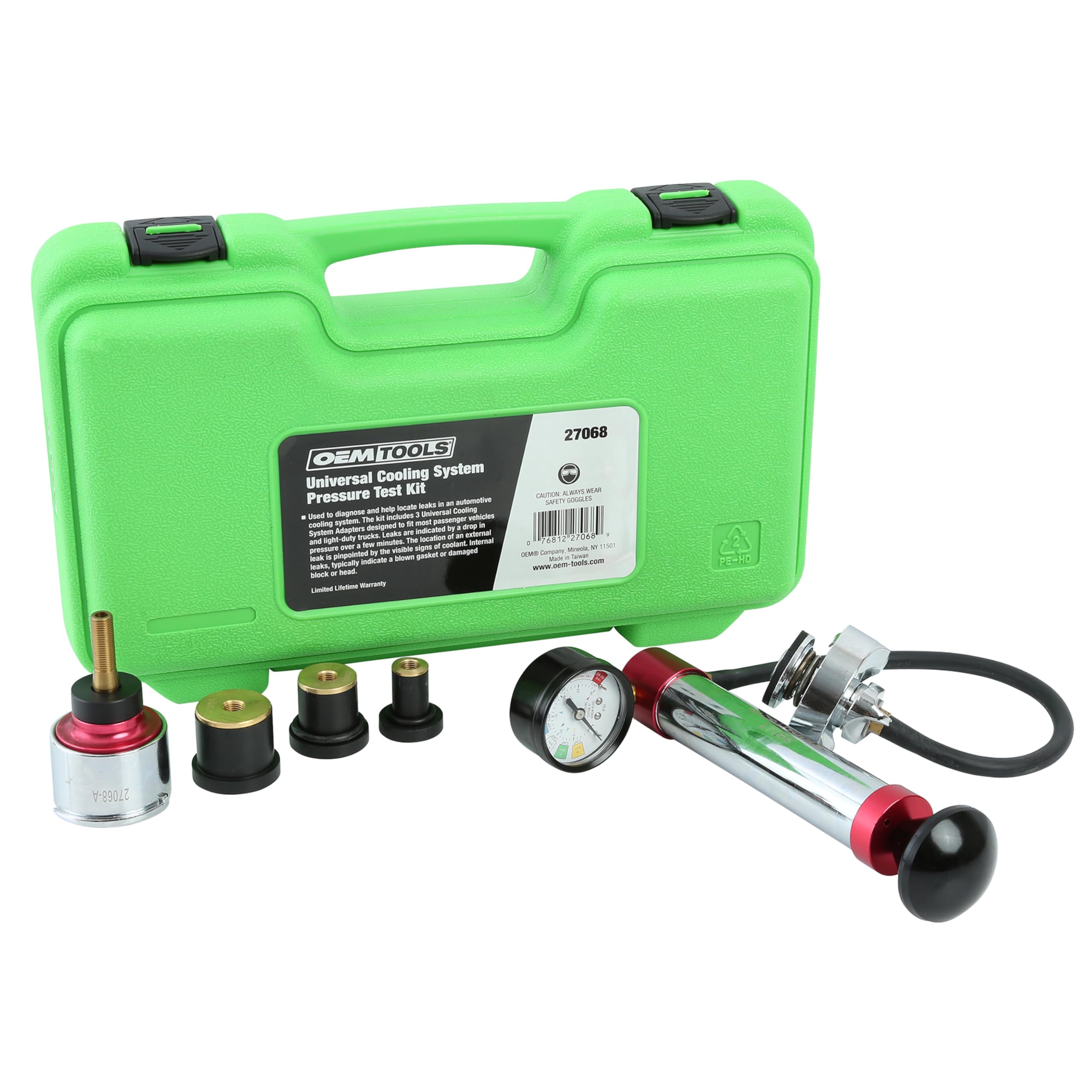 Oemtools 27068 Universal Cooling System Pressure Test Kit, Automotive Radiator Pressure Tester For Coolant System, Diagnostic Tool For Radiator And Reservoir Leaks, Includes Adapters And Case