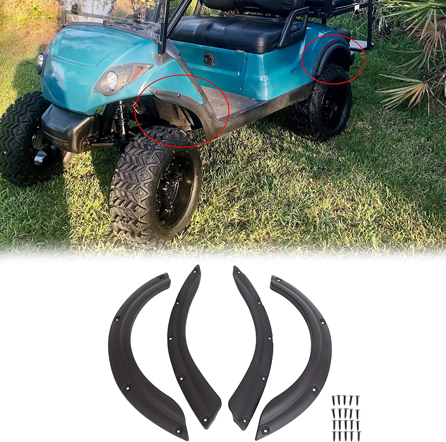 Ecotric Standard Fender Flares Compatible With Yamaha Driver G29 Golf Cart Accessories Front & Rear Set Of 4