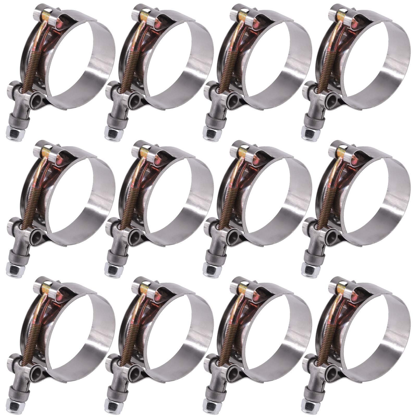 Glarks 12Pcs 44-51Mm Stainless Steel T-Bolt Hose Clamps Turbo Intake Soft Hose Intercooler Clamps