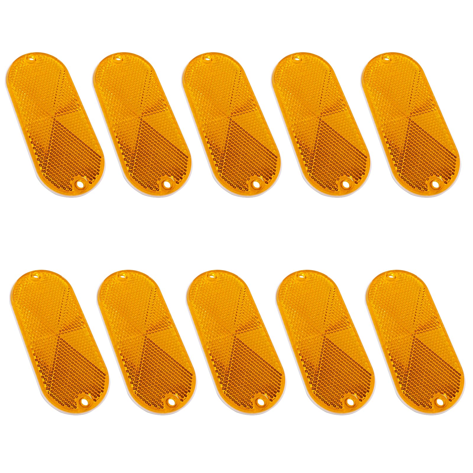 Hitefu 10Pcs Front Reflector, Yellow Oval Safety Reflectors For Roads Mailboxes Automobiles Trailer Boats Tunnels Reflector, Self Adhesive Or Drill Quick Mount