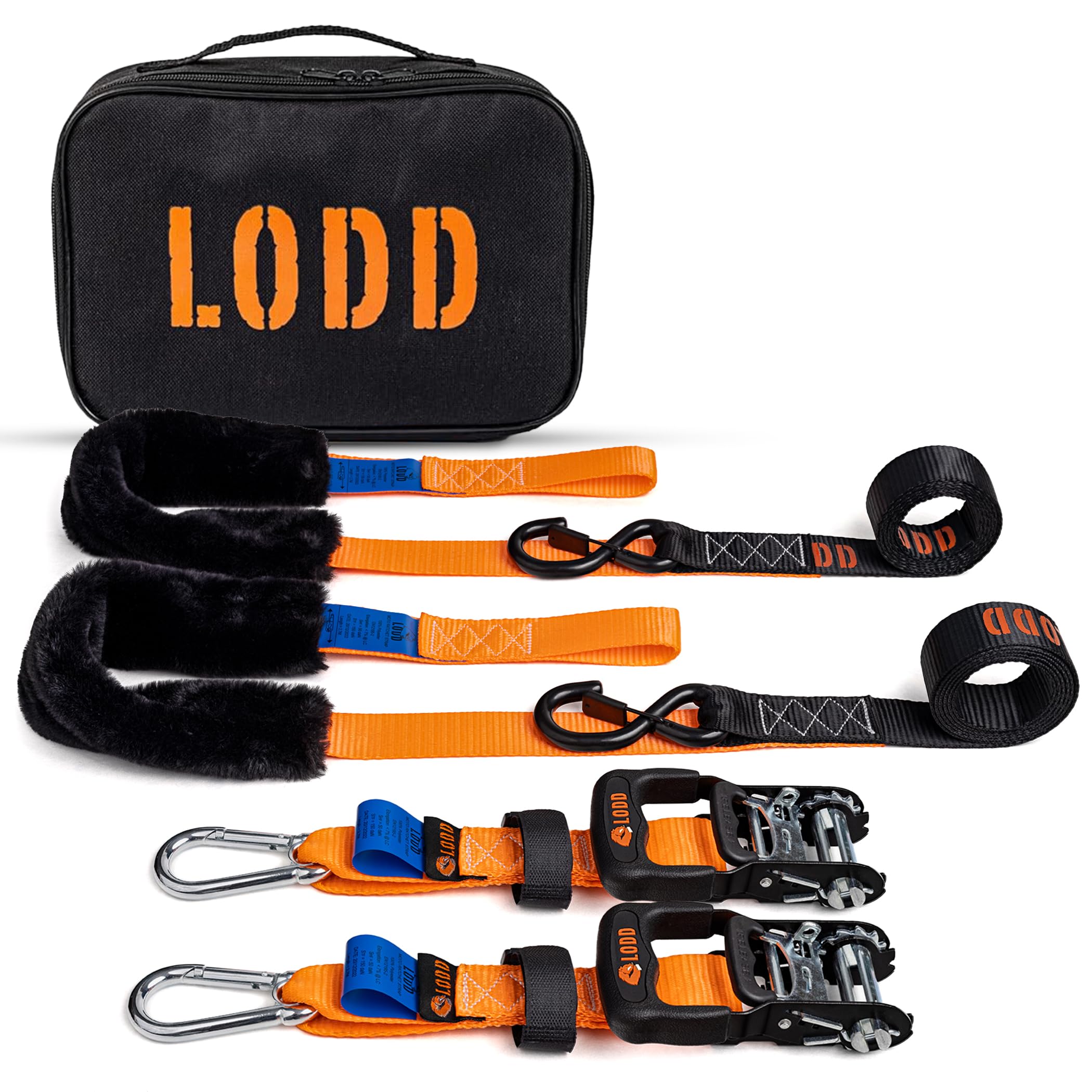 Lodd - Motorcycle Tie Down Straps With Ratchets And Sheepskin Protection Loops. The Ultimate Motorcycle Straps, 38Mm Wide, Secure Hooks For Motorcycles, Atvs. Carry Case Included. 3300 Lb Stregth.