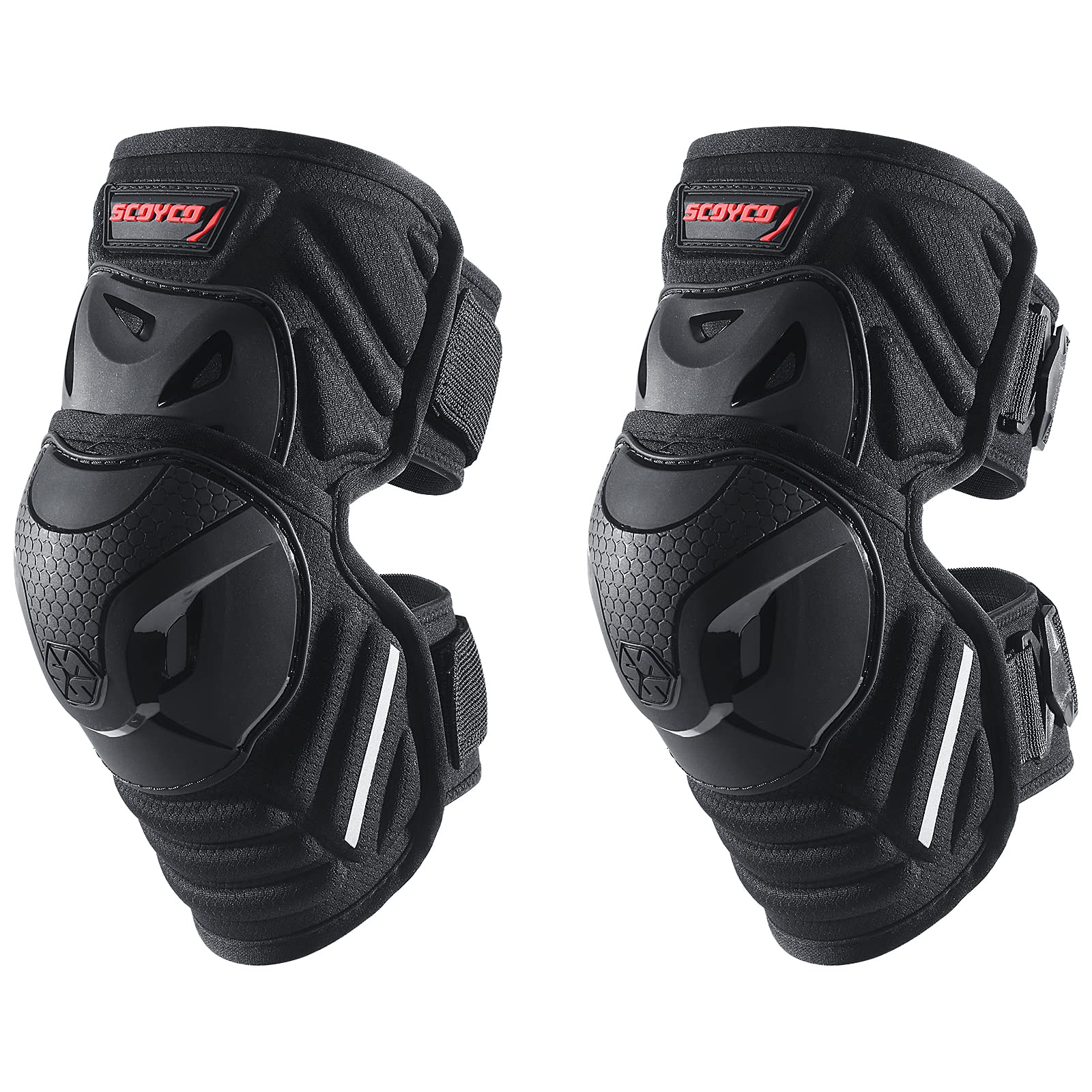 Scoyco 1 Pair Motorcycle Knee Shin Guard Pads Black Adjustable Knee Cap Pads Protector Armor For Motocross Racing Mountain Biking