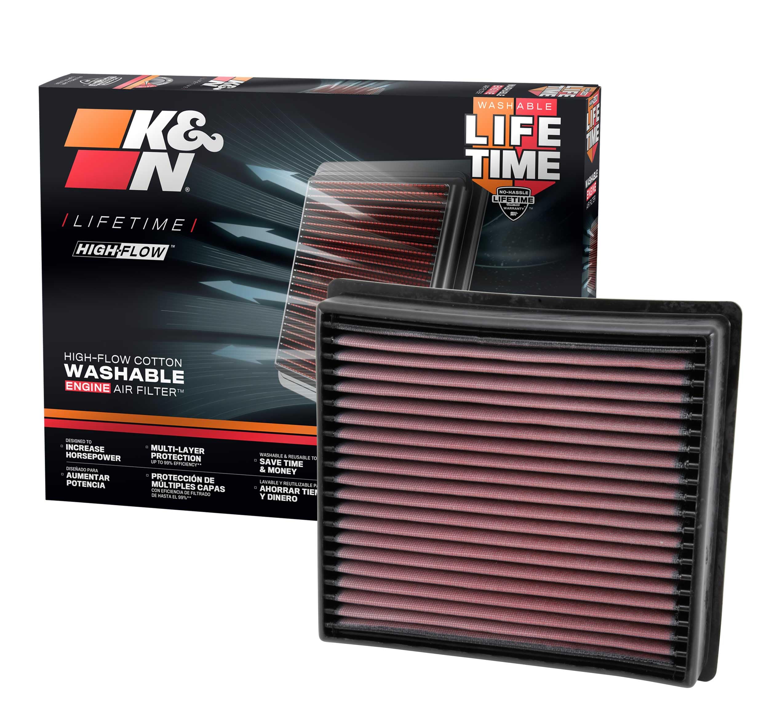 K&N High-Flow Original Lifetime Engine Air Filter: Increase Power & Towing, Washable, Premium, Replacement Air Filter: Compatible With 2013-2019 Dodge Ram Truck (2500, 3500, 4500, 5500), 33-5005