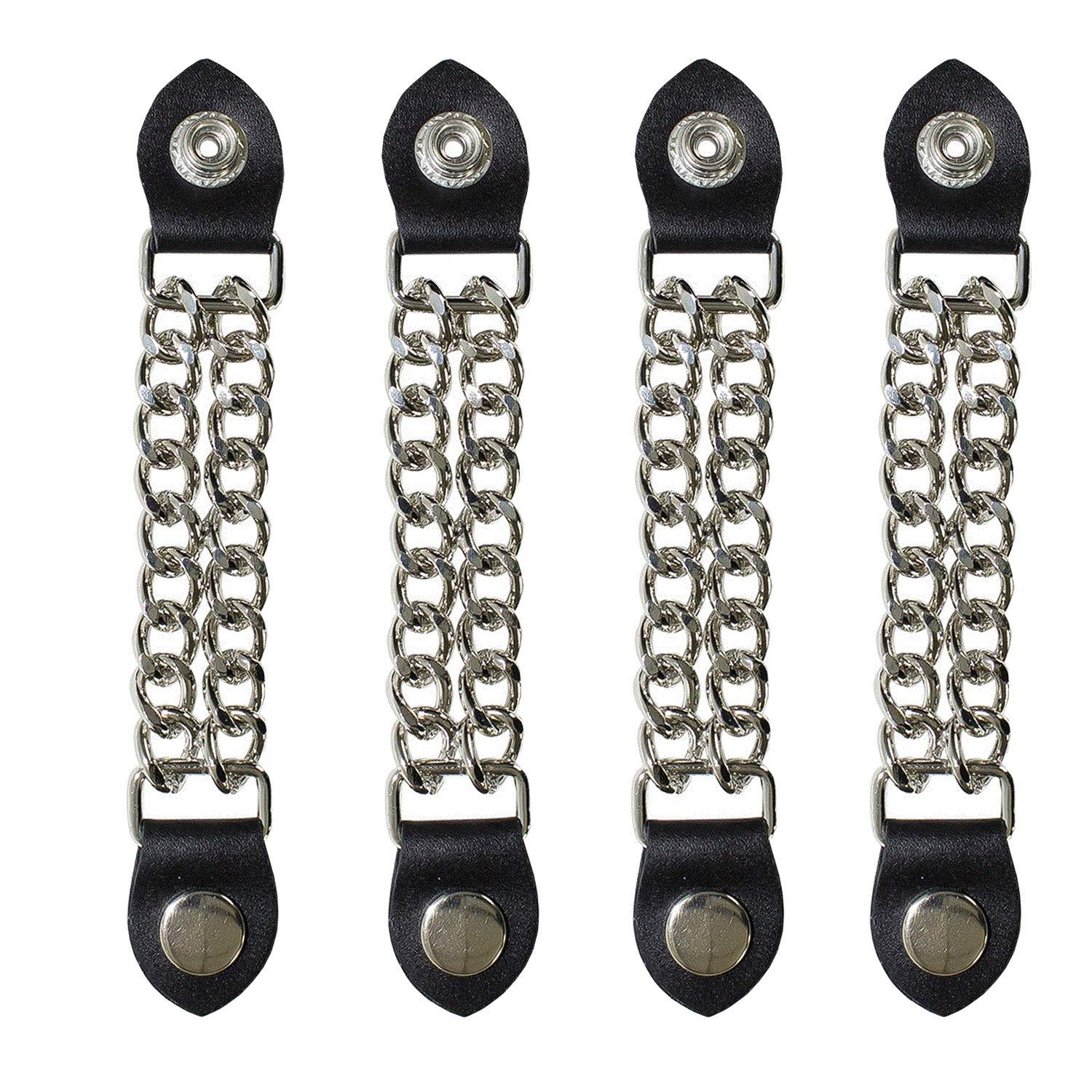 Excelsior Unisex Metal And Leather Chrome Durable Motorcycle Vest Extenders Plain Chain For Bikers -4 Inch, 6 1/2 Inch, Black (4 Pc)