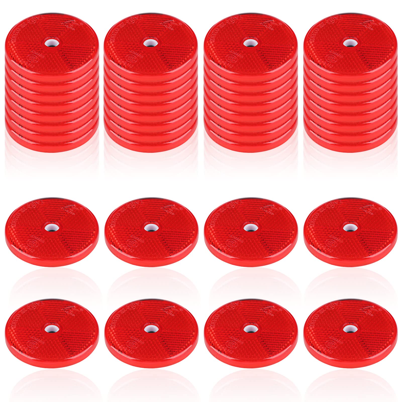 Kingdder 32 Pcs Front Reflector Round Reflector For Driveway Fence Gate Posts Trailers Safety Reflectors With Center Mounting Holes Automobiles Boats Mailboxes Reflector (Red)