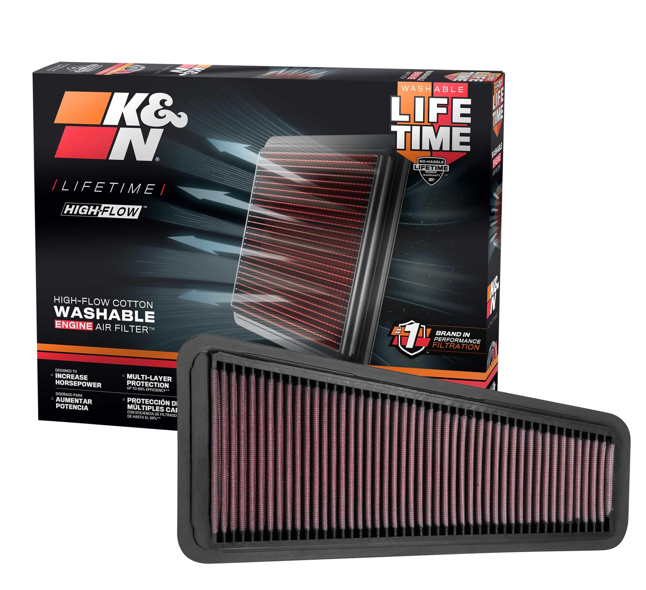K&N High-Flow Original Lifetime Engine Air Filter: Increase Power & Towing, Washable, Premium, Air Filter: Compatible With 2002-2015 Toyota (4-Runner, Tacoma, Hilux, Land Cruiser, Fj Cruiser) 33-2281
