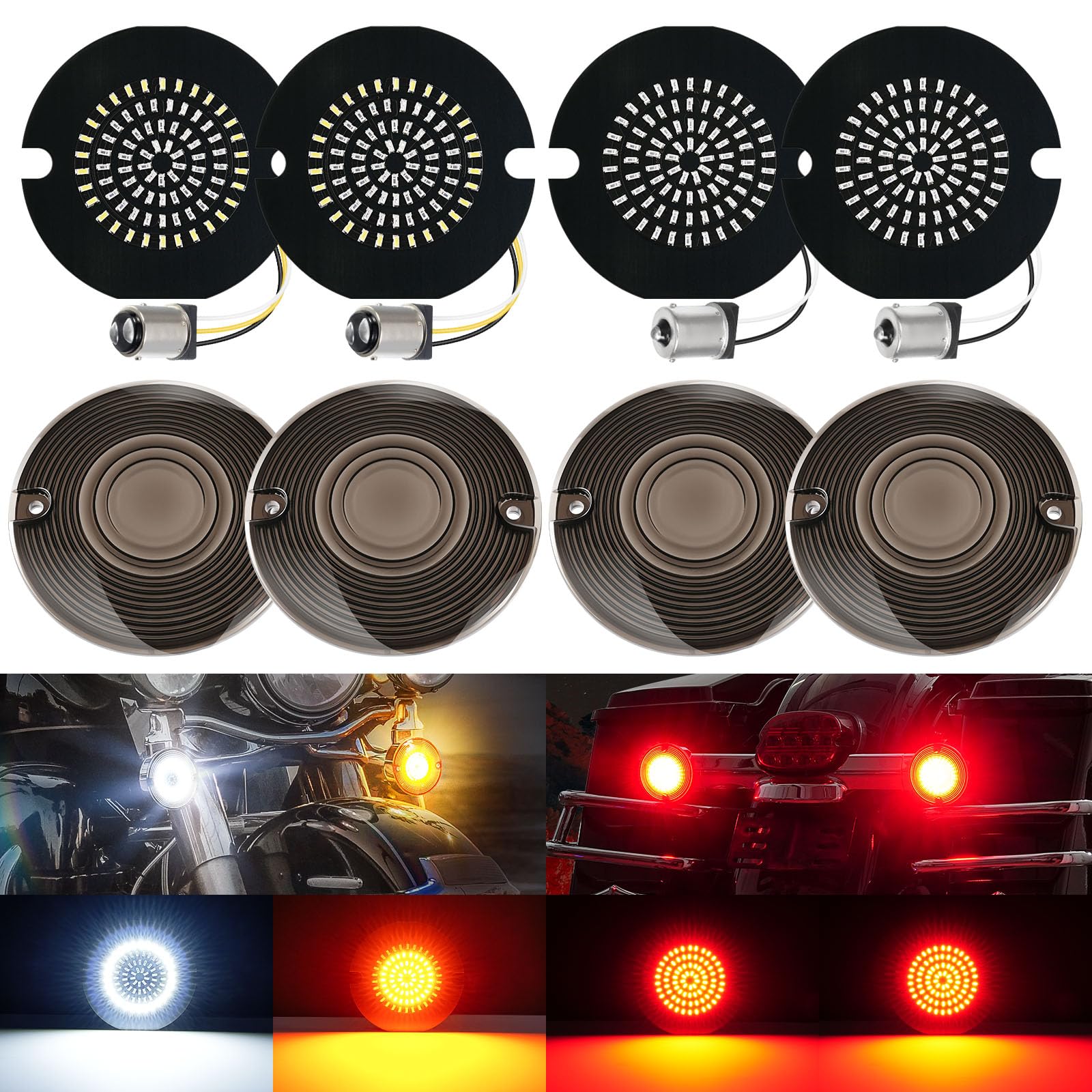Anonemoto Brightness 1157 1156 Led Turn Signals 3 1/4 Inch Compatible For Harley Electra Glide Road King Softail Tour Glide Ultra Limited Turn Signal Led Lights Brake Lights 1986-2024