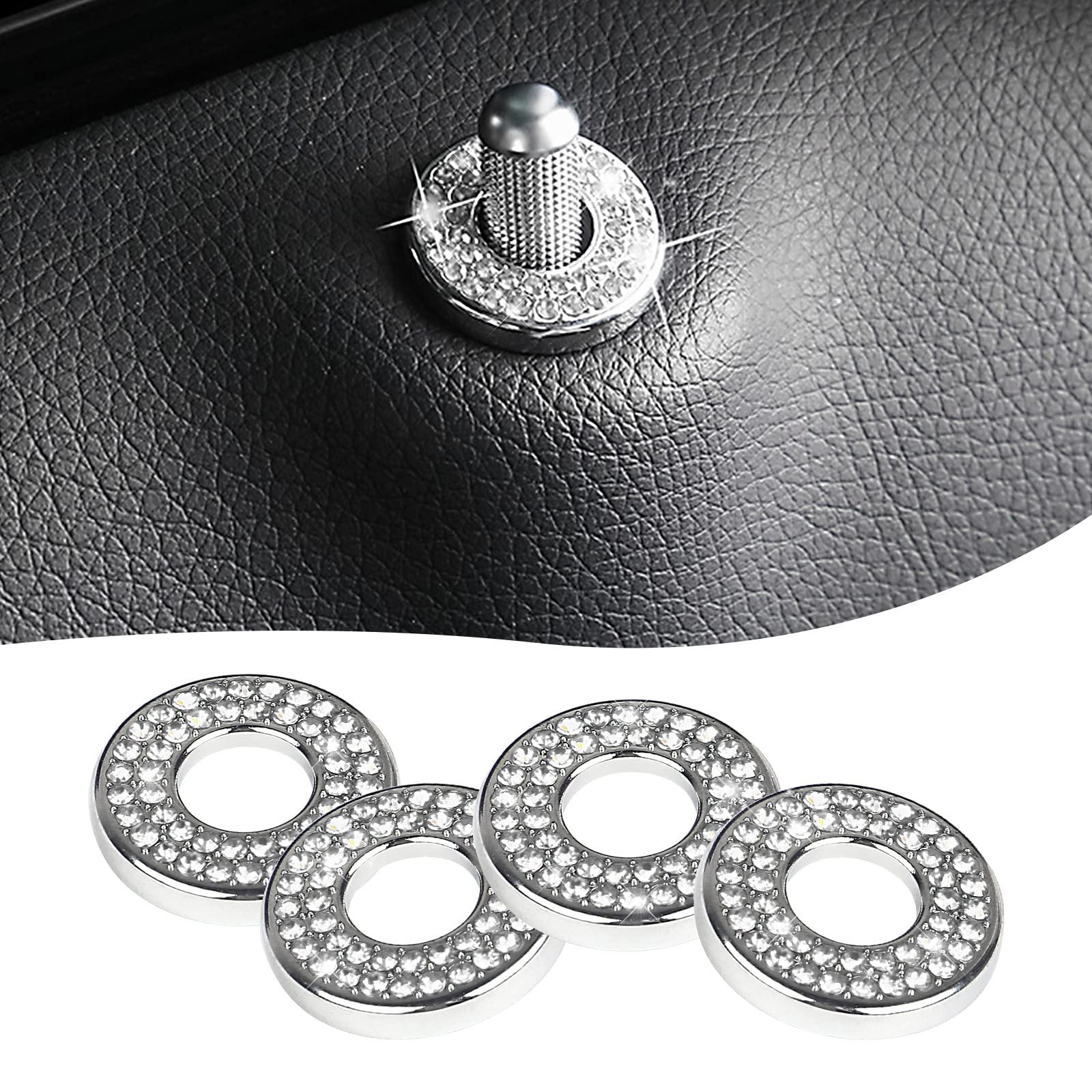 Sodcay 4 Pack Bling Car Inner Door Lock Covers, Rhinestones Pull Rod Bolt Decoration Stickers, Auto Universal Sparkly Door Bolt Cap, Compatible With Mercedes-Benz A/B/C/D/E Class (White)
