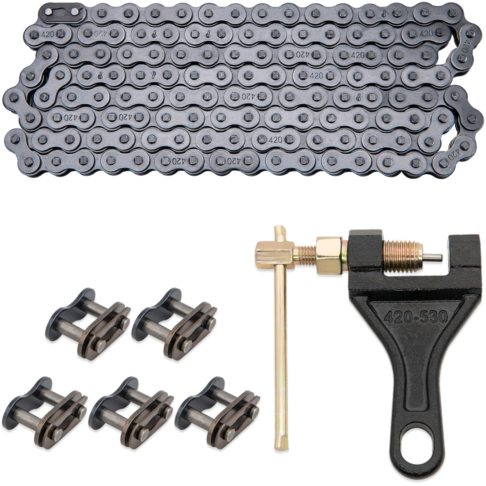 Asdfght 420 Motorcycle Chain - Heavy Duty 420 Chain 132 Links With Chain Breaker - Ideal For 110Cc 125Cc Atv Dirt Bike Mini Bike Scooter Quad And More