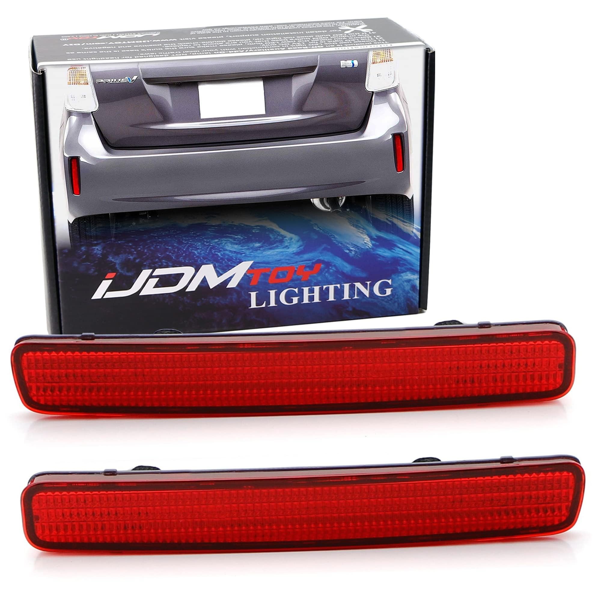Ijdmtoy Red Lens Rear Bumper Reflector Lenses Compatible With 2012-2017 Toyota Prius V & 2014-2016 Scion Tc, Oe-Spec Lh Rh Assembly