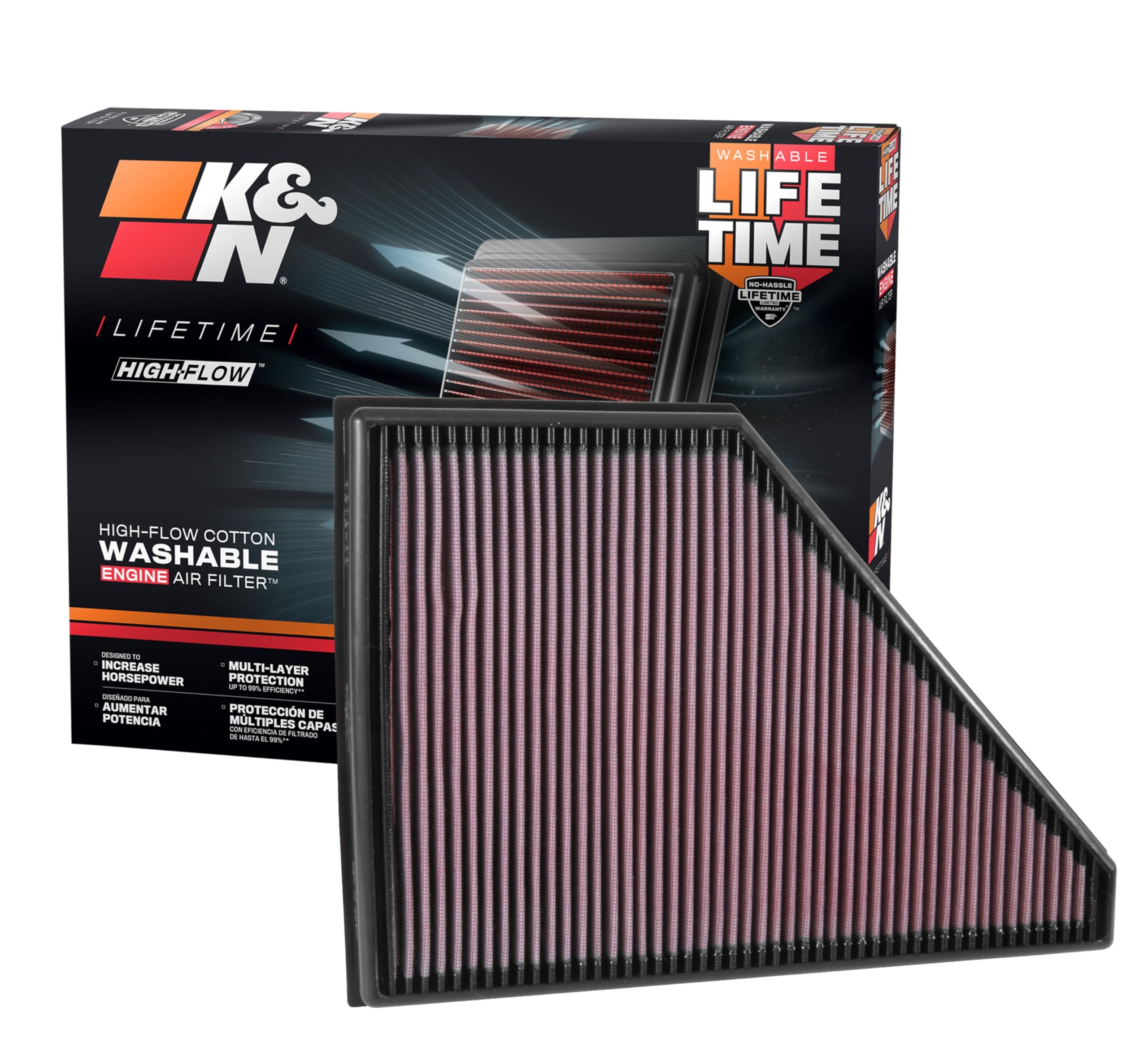 K&N Engine Air Filter: Reusable, Clean Every 75,000 Miles, Washable, Replacement Car Air Filter: Compatible With 2017-2019 Chevy/Gmc/Cadillac/Buick (Blazer, Traverse, Acadia, Xt5, Enclave), 33-5056