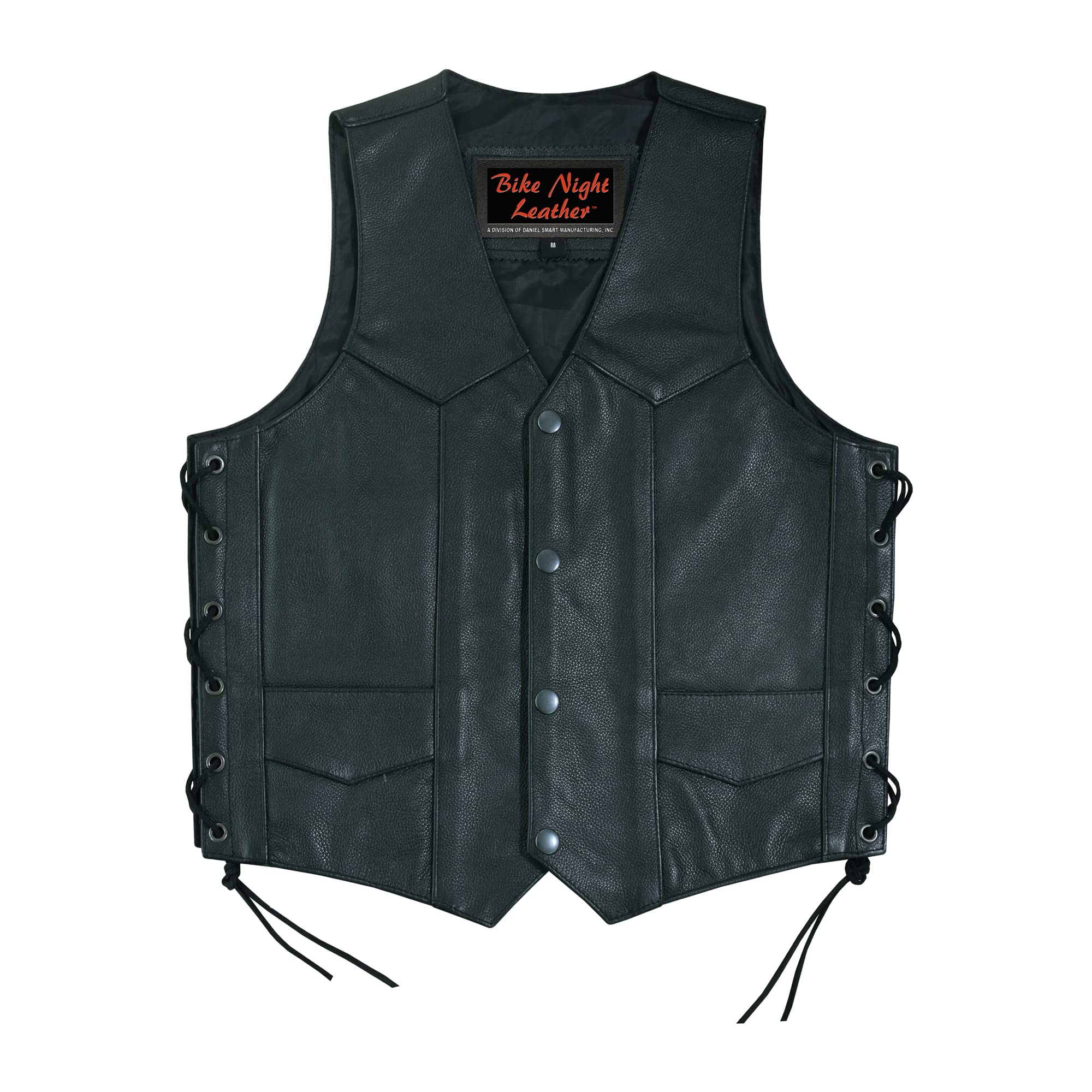 Daniel Smart Leather Vests For Kids Premium Cowhide Black Leather Vest With Unique V-Neck Design & Multiple Pockets