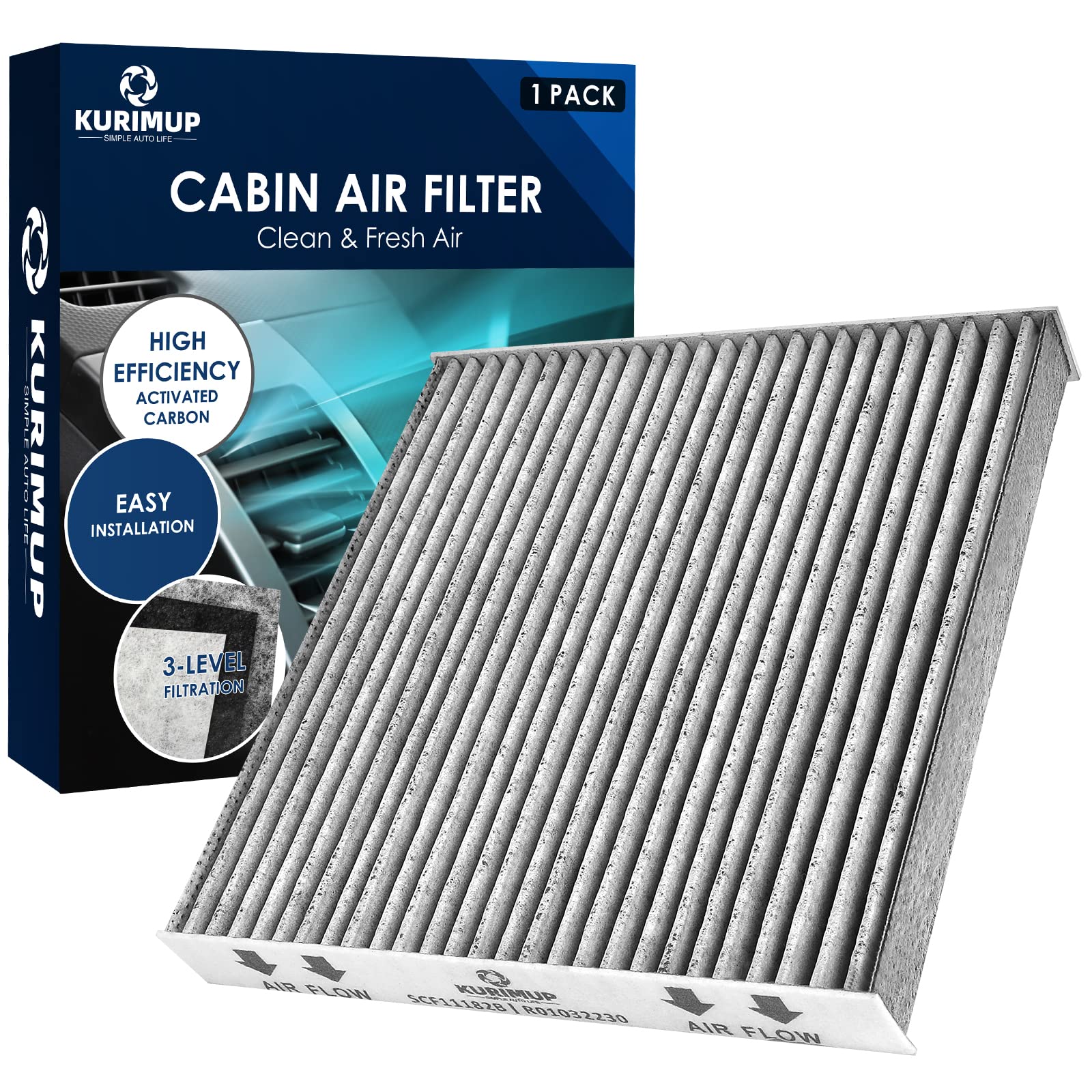 Kurimup Cabin Air Filter,Replacement For Cp182(Cf11182),Premium Cabin Filter With Activated Carbon, Fit For Honda Civic/Clarity/Cr-Z/Hr-V/Fit/Insight, Acura Rdx/Tlx (1 Pack)