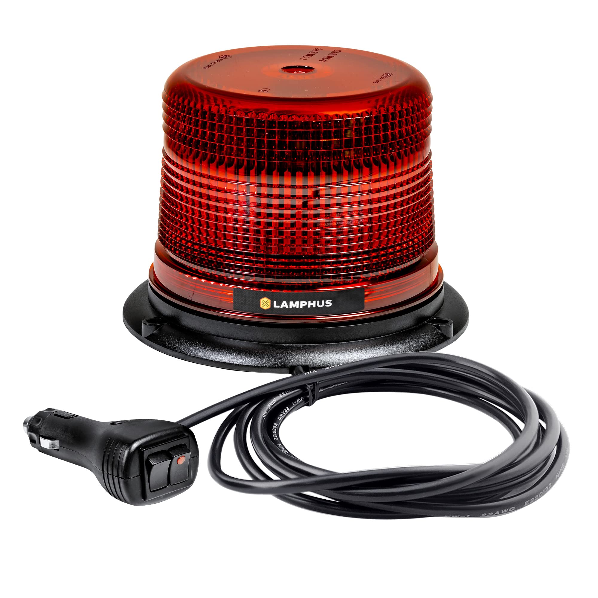 Lamphus Aura 5' 12V - 24V 12W Red Led Flashing Rotating Beacon Light [Sae Class 1] Magnet Or Permanent Mount High Dome Round Rooftop Magnetic Warning Strobe Emergency Lights For Volunteer Firefighter