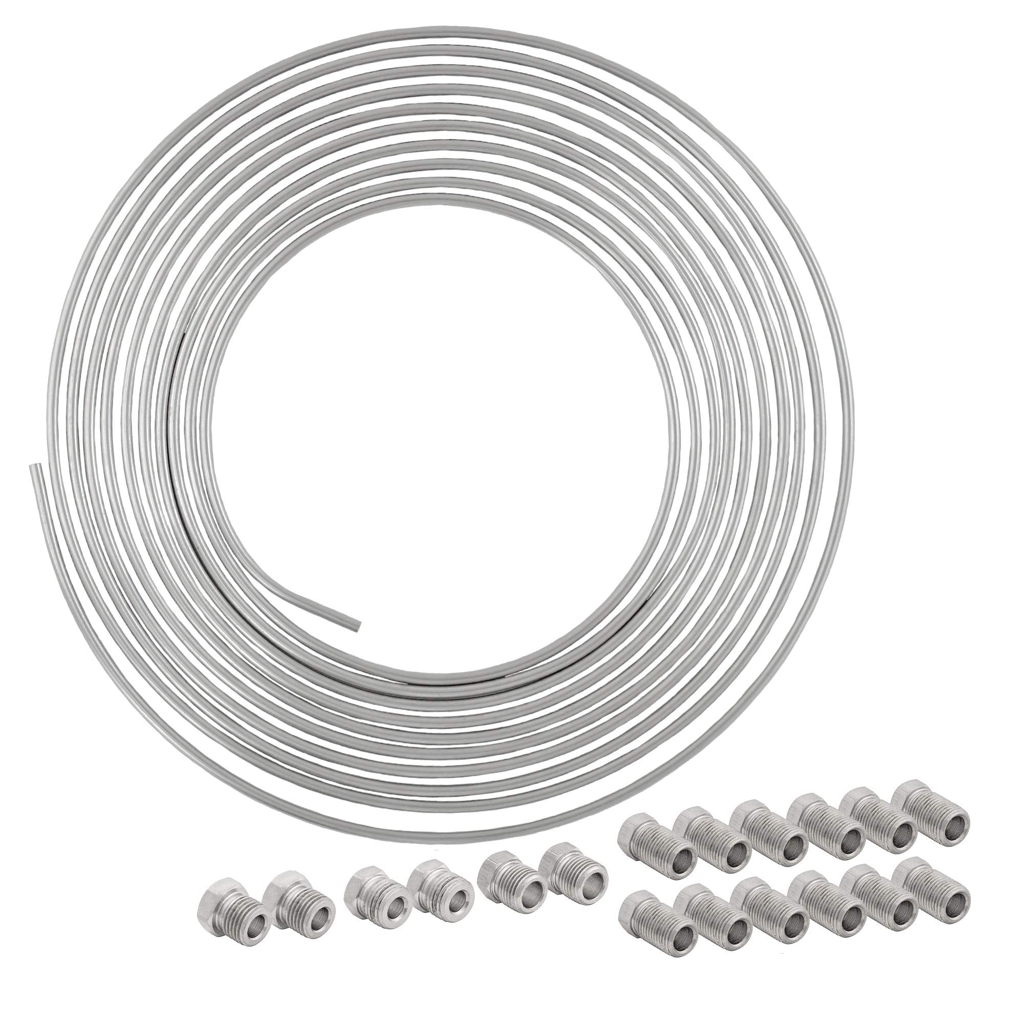 4Lifetimelines 25 Ft 1/4 Stainless Steel Brake Line Replacement Tubing Coil And Fitting Kit, 16 Fittings Included, Inverted Flare, Sae Thread, 0.028 Inch Wall Thickness