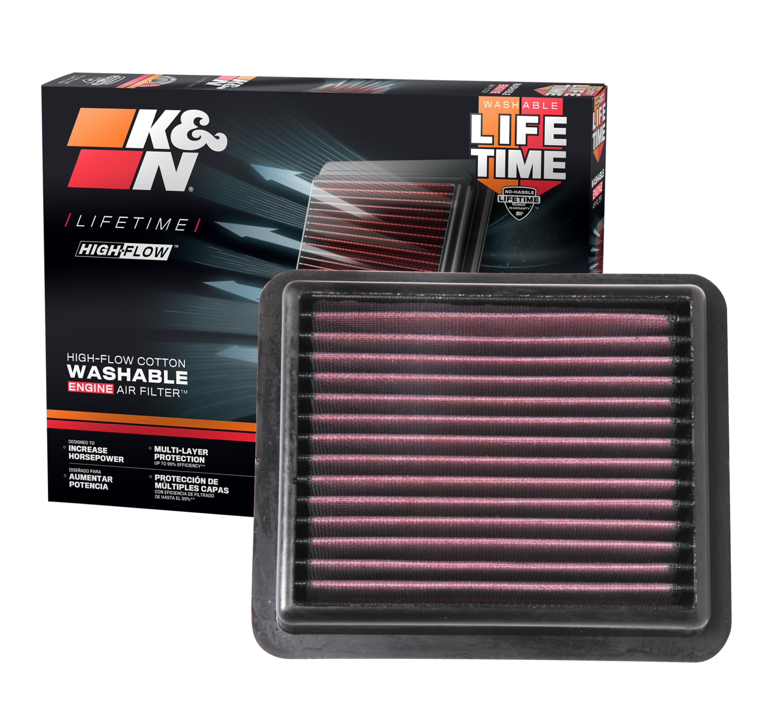 K&N Engine Air Filter: Reusable, Clean Every 75,000 Miles, Washable, Premium, Replacement Car Air Filter: Compatible With 2018-2019 Honda Accord, 33-5072