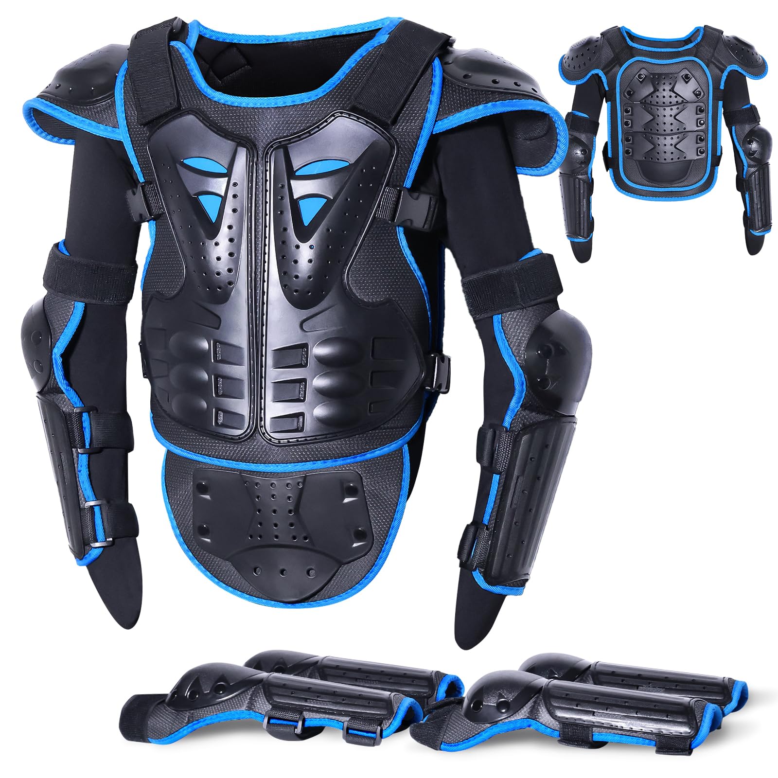 Starknightmt Upgraded Kids Motorcycle Armor Suit Teen Dirt Bike Gear Riding Protective Set For Cycling, Skateboarding, Skiing, Skating, Off-Road (Blue)
