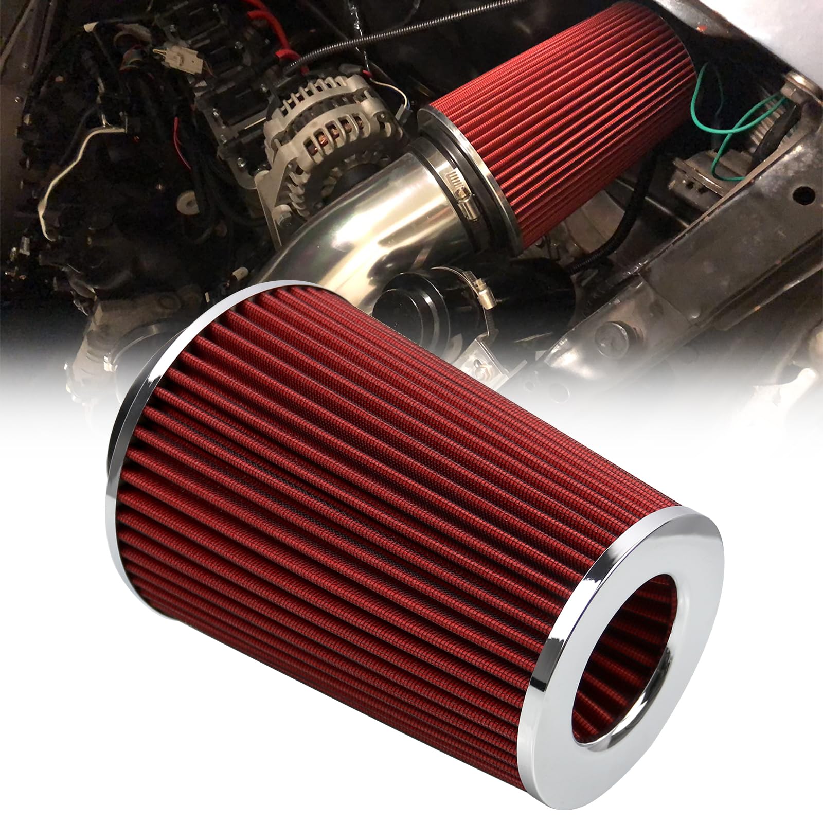 Ryanstar Racing 102Mm 4' High Flow Round Tapered Cone Cool Air Filter Cleaner With Top Filter Design Short 231Mm Tall