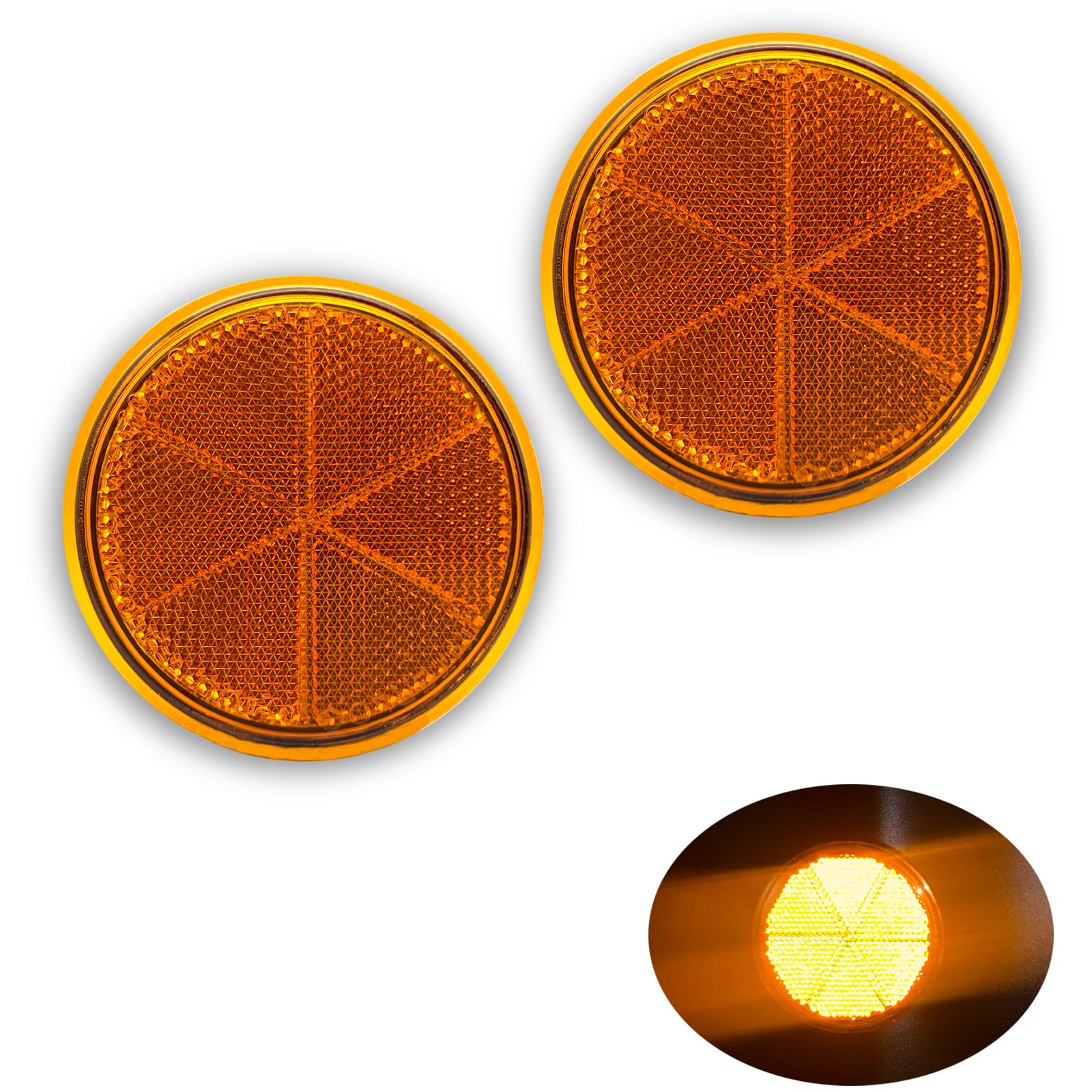 Welnent Emark/Dot/Ccc 2Pcs Round Reflector Self Adhesive Stick On Trailer Driveway Mailbox(Amber)