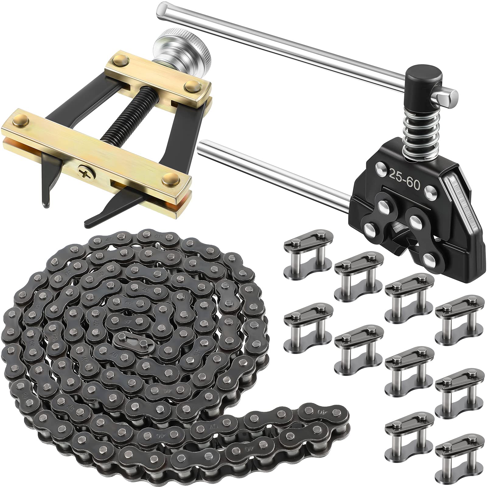 13 Pieces Roller Chain Disassembly Kit, Include Detacher Breaker Cutter Roller Chain Connecting Puller Holder Tool 40 Roller Chain And 40 Roller Chain Connecting Links For Motorcycles Bicycles