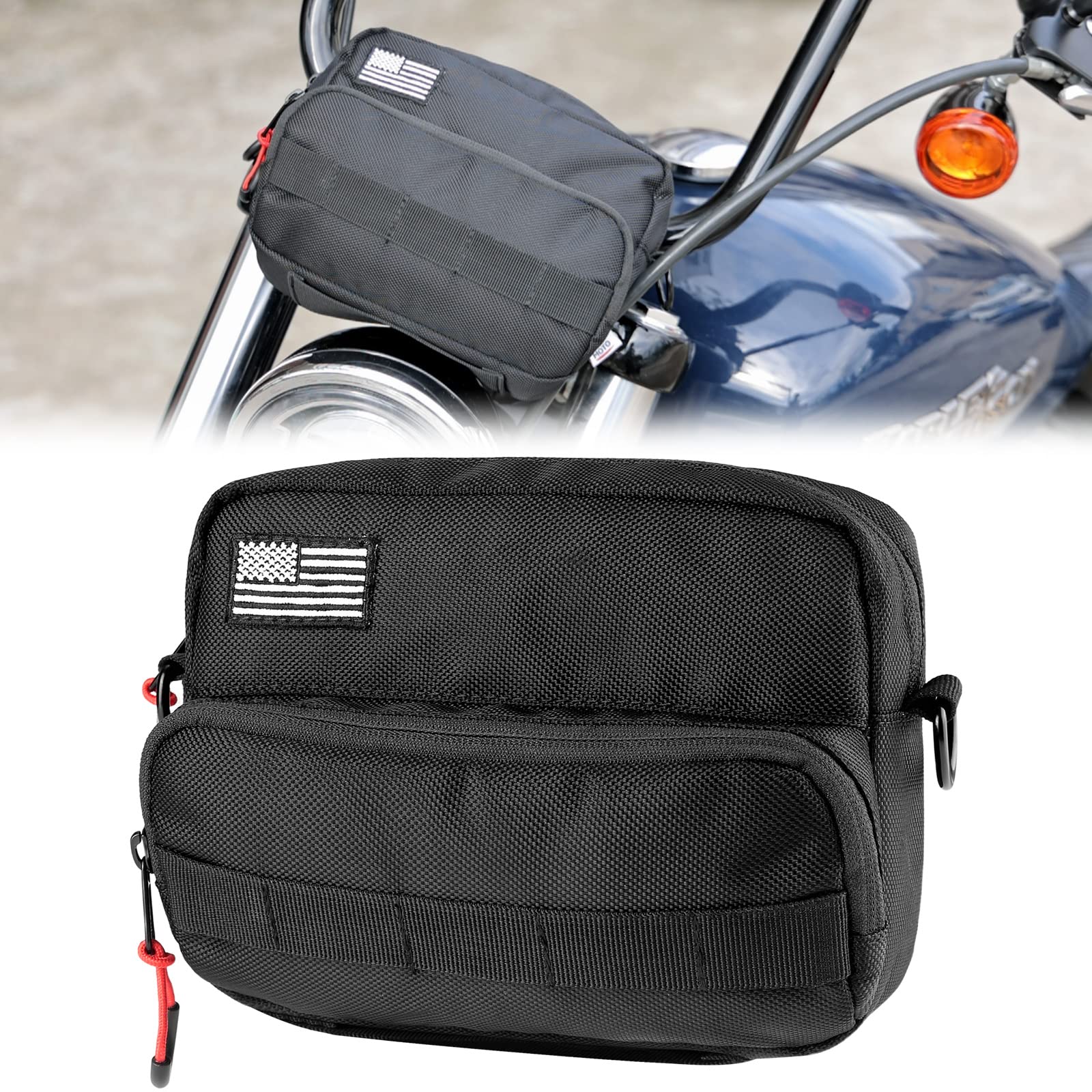 Kemimoto Motorcycle Bag, Handlebar Tool Bag Storage Accessory Saddlebag Universal For Front Fork Handle Bar Sissy Bar Compatible With Cruiser Softail Dyna Sportsters
