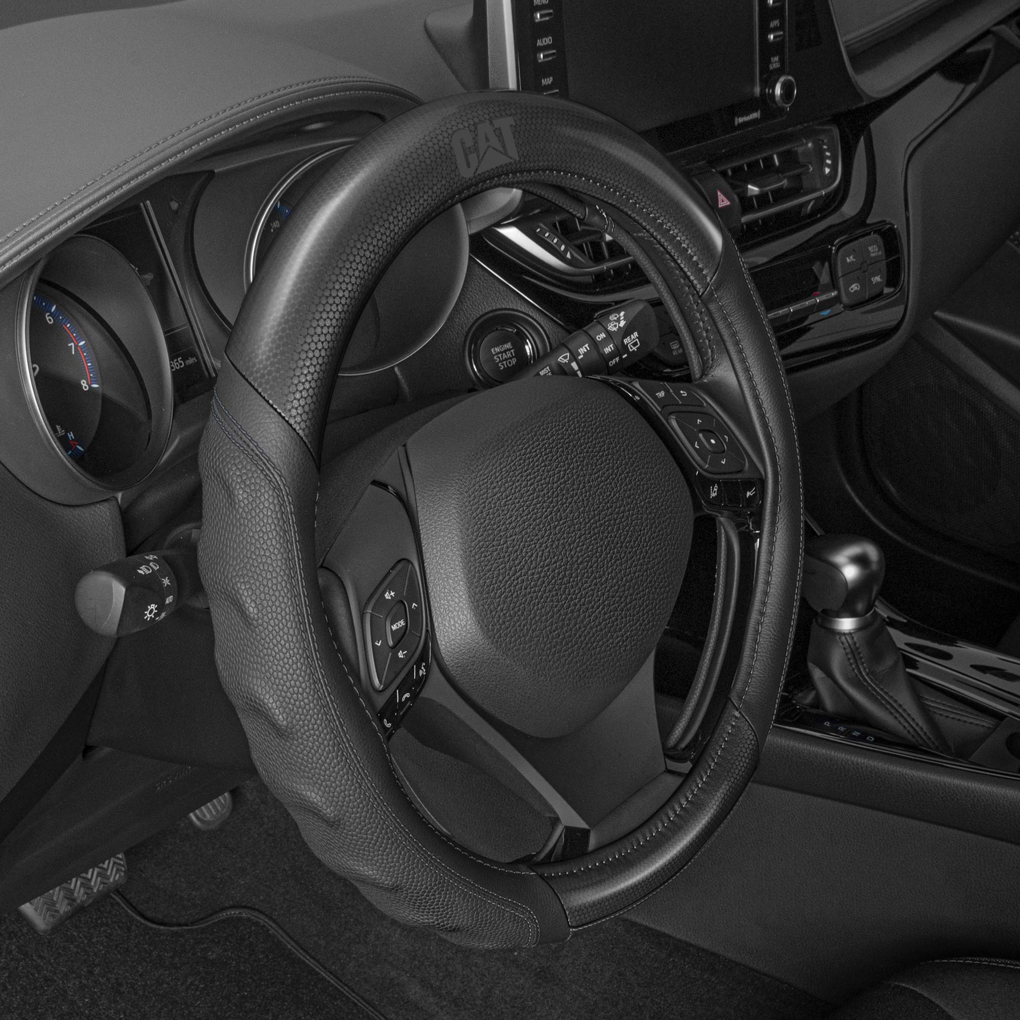 Cat® Hexsport Black Carbon Fiber Steering Wheel Cover, Standard 15 Inch Size, Durable And Comfortable With Advanced Grip, Car Steering Wheel Cover For Auto Truck Van Suv