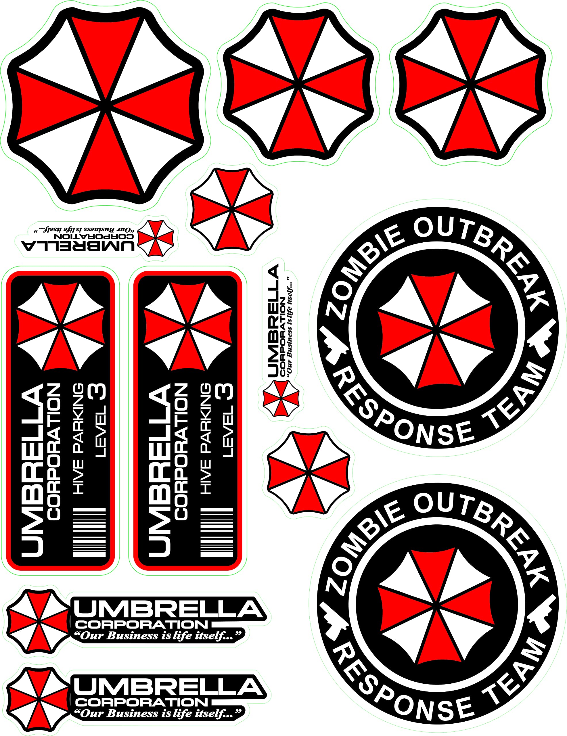1 A4 Sheet With 13X Umbrella Corporation Sticker Decal Car Truck Notebook Resident Evil Raccoon City Zombie The Walking Dead