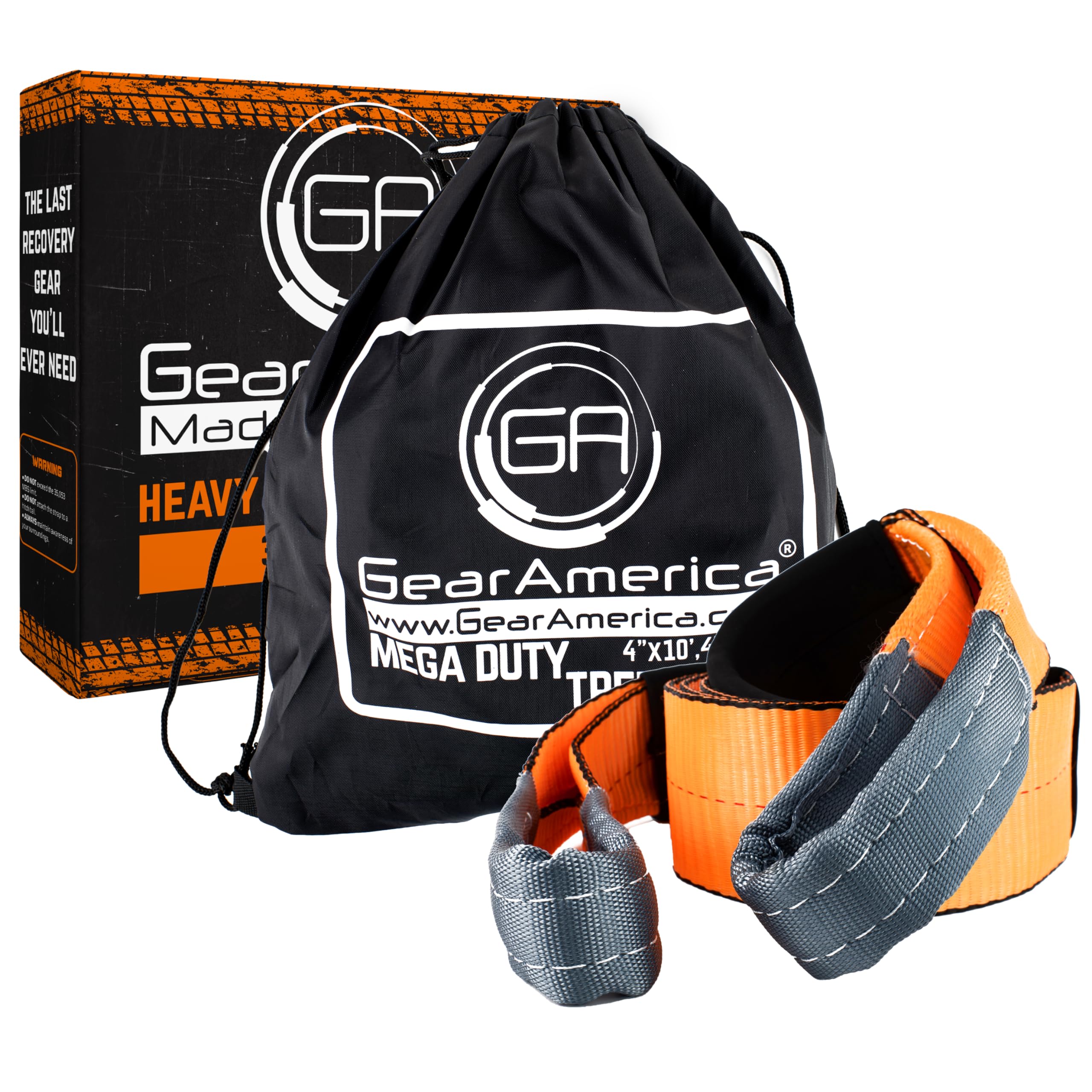 Gearamerica Tree Saver/Winch Line Extension Strap 4' X 10' - Certified 46,076 Lbs - Off Road Towing And Recovery - Extreme Weather Resistance, Heavy Duty, Triple Reinforced Loops