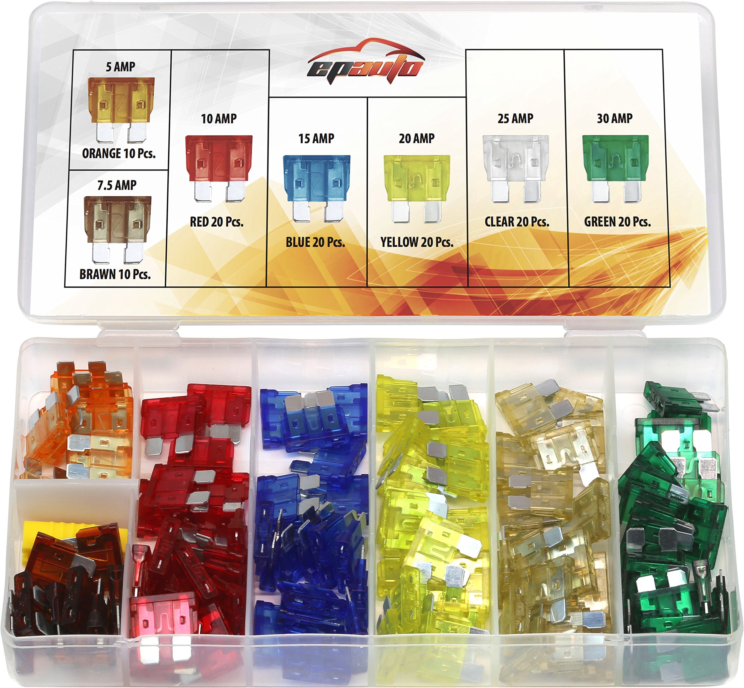 Epauto 120 Pieces - Assorted Car Truck Standard Blade Fuse Set (5/7.5/10 / 15/20 / 25/30 Amp)