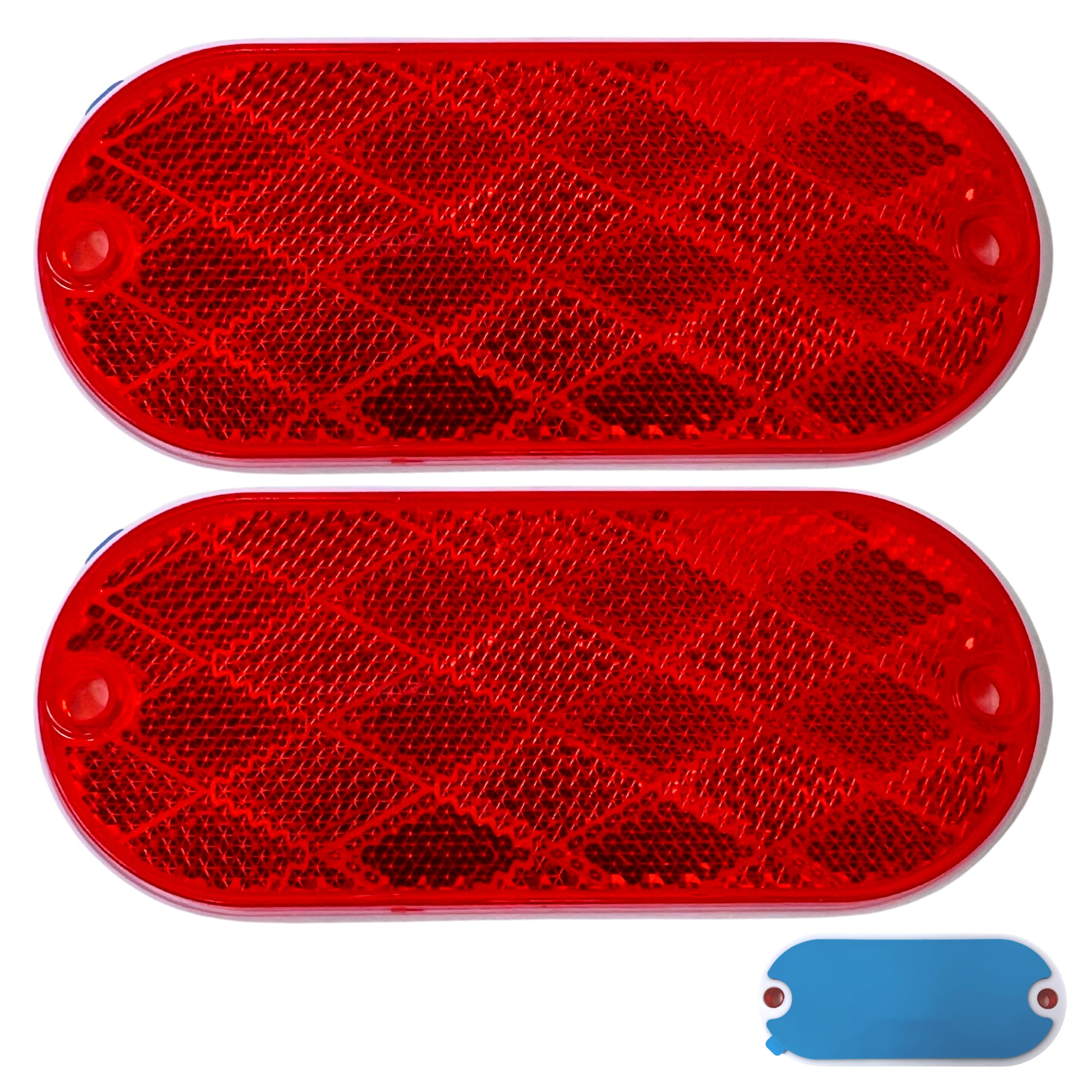 [All Star Truck Parts] Oval Reflectors Red/Amber Self Adhesive Or Drill Mount Quick Mount Sae 13 Dot (Red, 2)