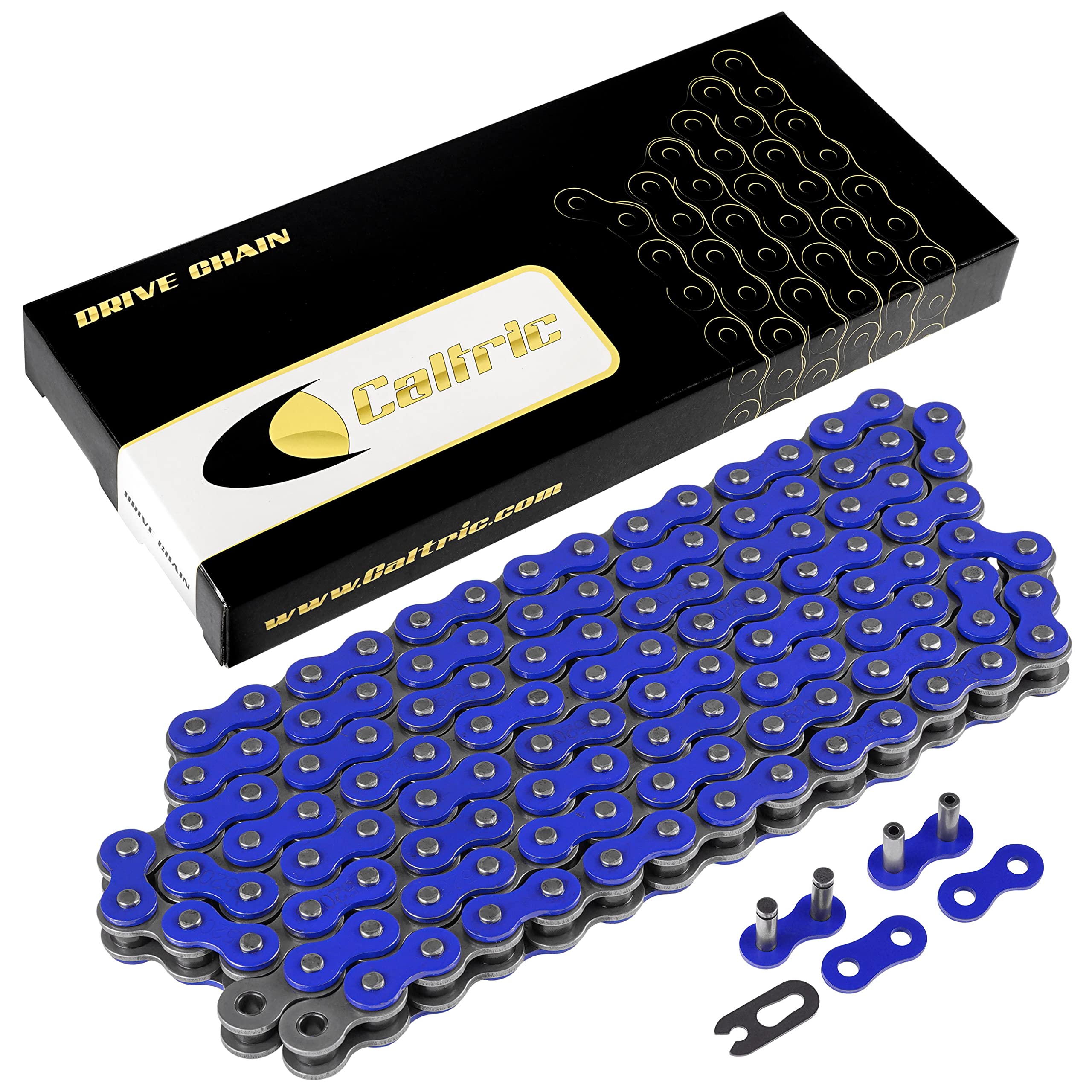 Caltric Blue 520-Pitch 120-Links Non-Oring Drive Chain Compatible With Atv/Utv/Quad/Side X Side/Motorcycle/Dirtbike/With Rivet And Clip On Master Links