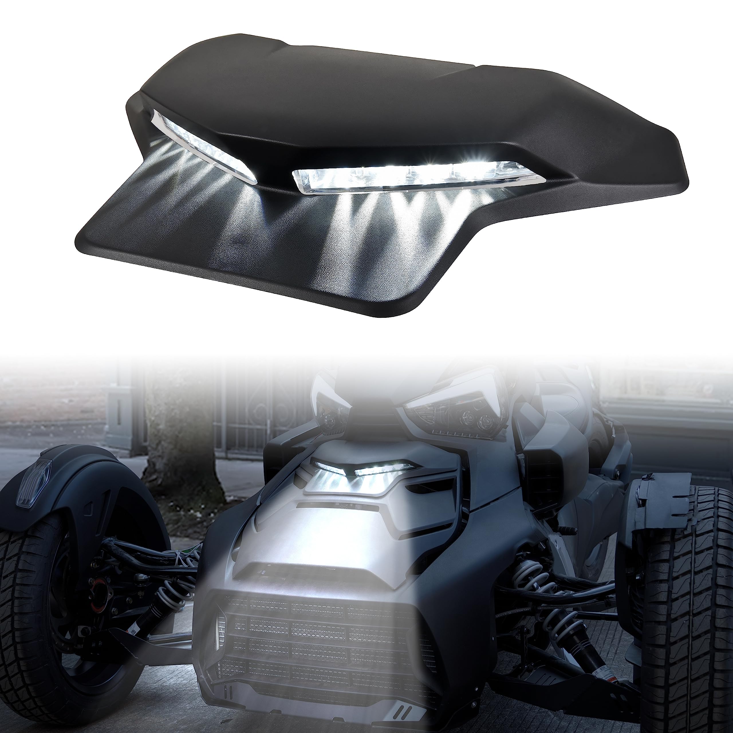 Sautvs Led Auxiliary Light Drl Kit For Can Am Ryker, Black Hood Panel With Daytime Running Light For Can-Am Ryker 600 900 Sport & Rally Edition All Models Accessories (Replace #219400848#219401075)