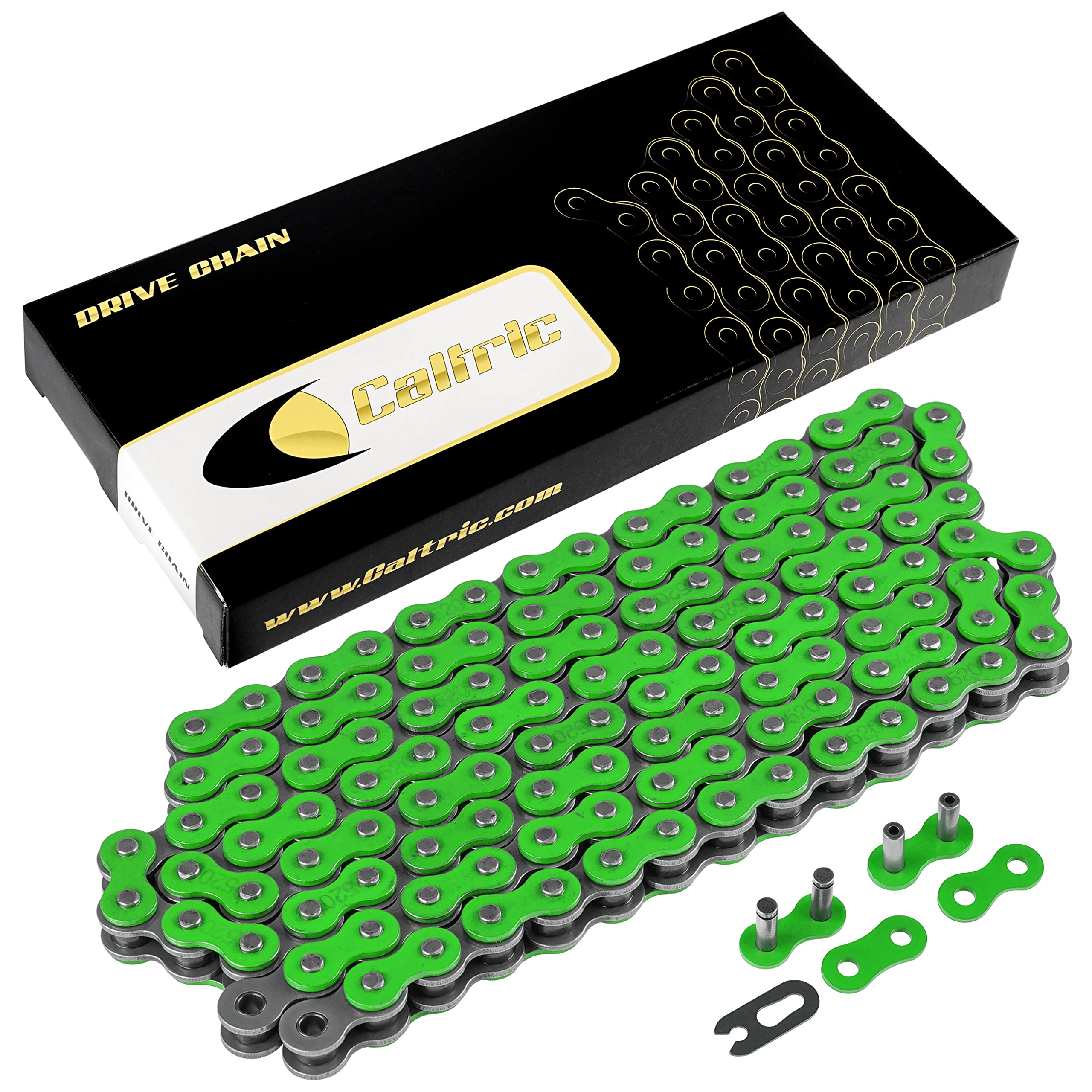 Caltric Green 520-Pitch 120-Links Non-Oring Drive Chain Compatible With Atv/Utv/Quad/Side X Side/Motorcycle/Dirtbike/With Rivet And Clip On Master Links
