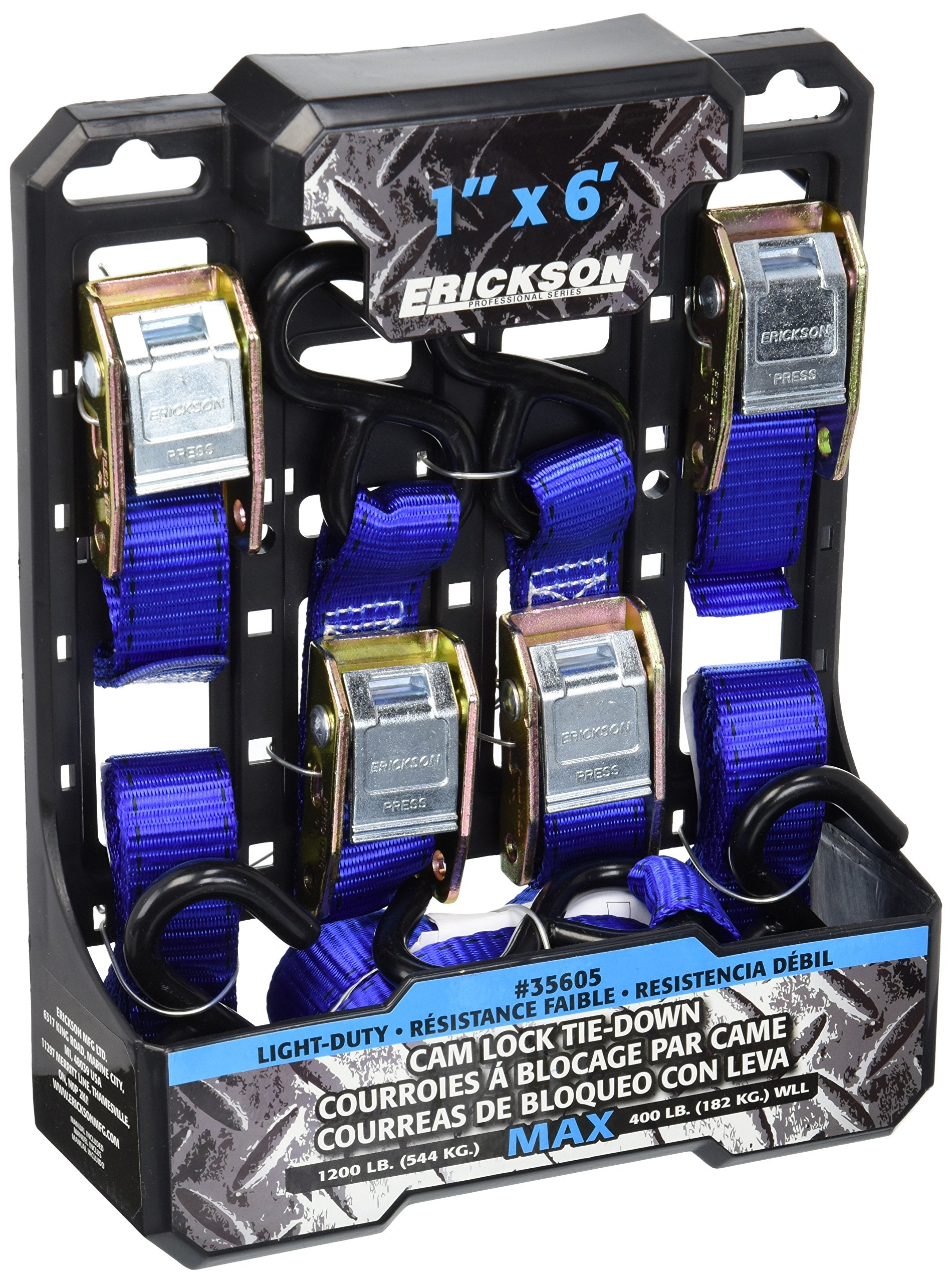 Erickson 35605 Light Duty Cam Lock Tie-Down Strap, 4 Pack (1' X 6', 1200 Lb Load Capacity)