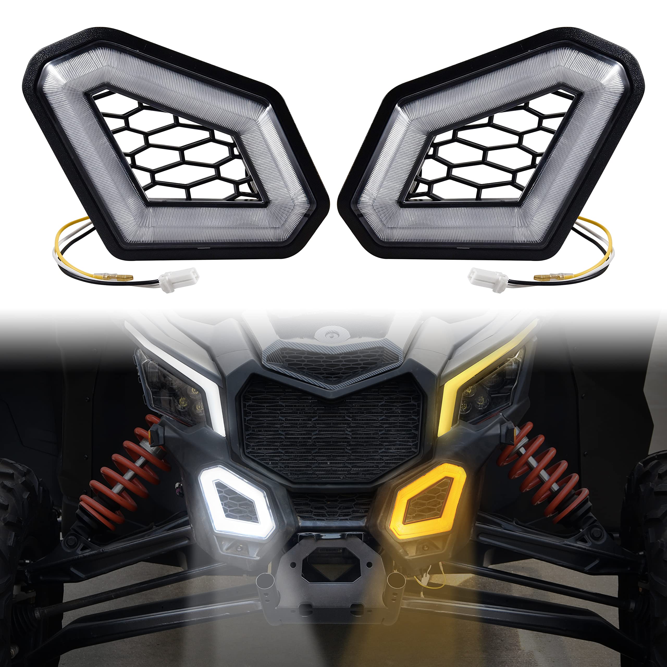 Sautvs Led Front Accent Lights For Can-Am X3, Led Auxiliary Lights Front Fascia Signature Accent Turn Signal Lights Grill Lamps For Can Am Maverick X3 Max Turbo R Rr 2017-2025 Accessories (2Pcs)