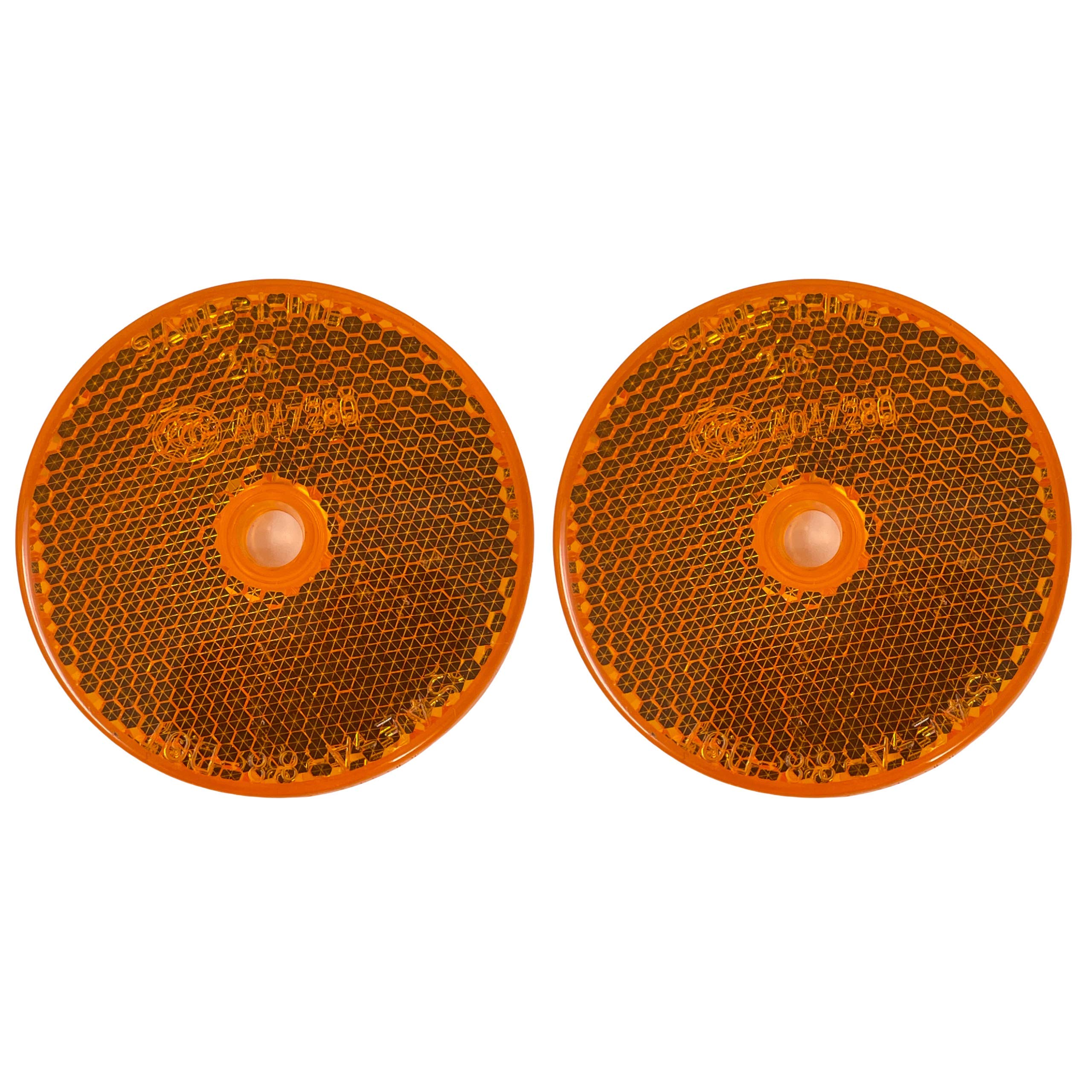 Class A 2' Round Reflector With Center Mounting Hole - Red/Amber/White For Trailers, Trucks, Automobiles, Mail Boxes, Boats, Suv'S, Rv'S, Industrial Applications (2X Amber)