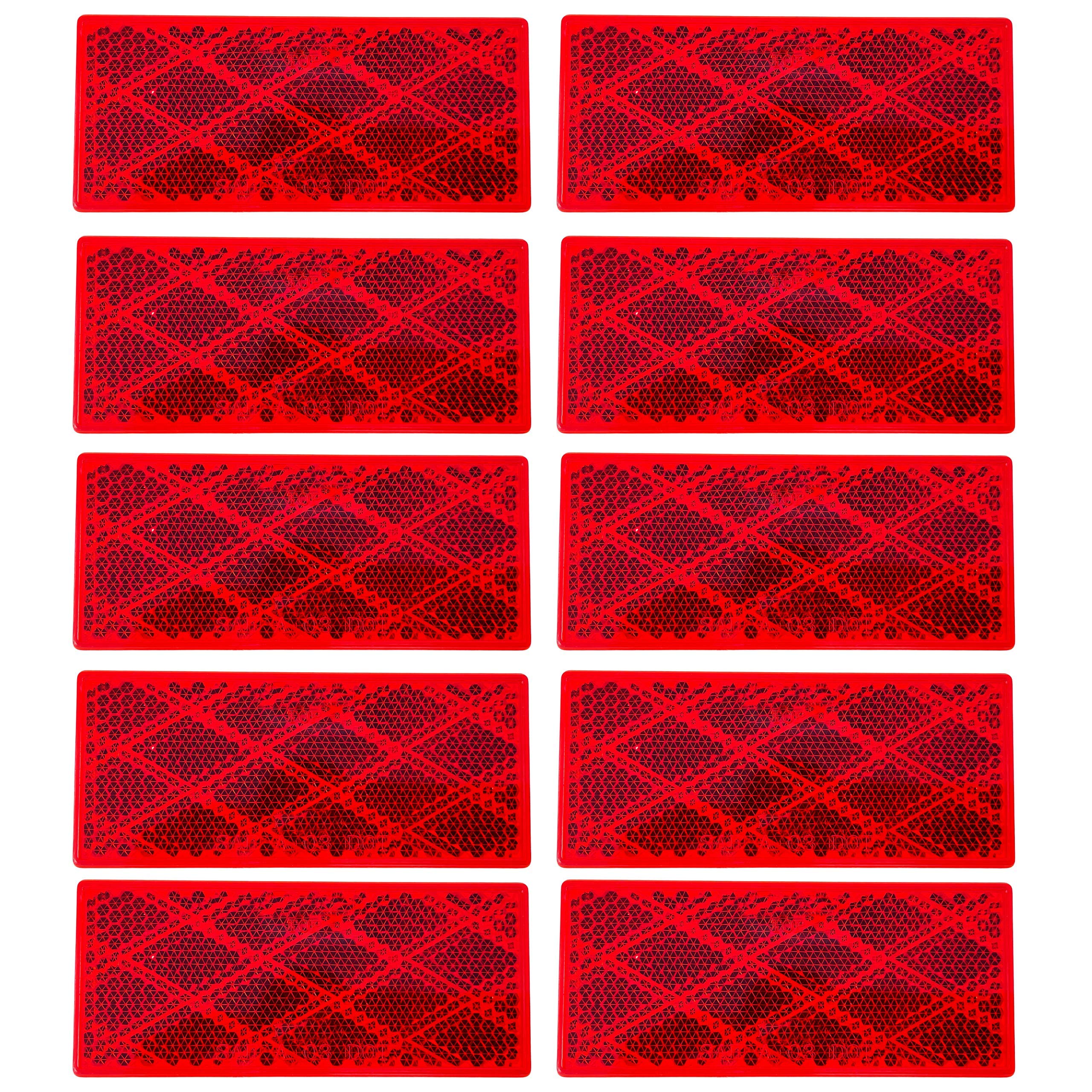 All Star Truck Parts] 10X Red Class A 80Mm X 35Mm 3.14' X 1.4' Rectangular Reflector Strong Stick-On 10 Pack For Trailers Trucks Automobiles Mail Boxes Boats Suv'S Rv'S Bike Industrial Applications