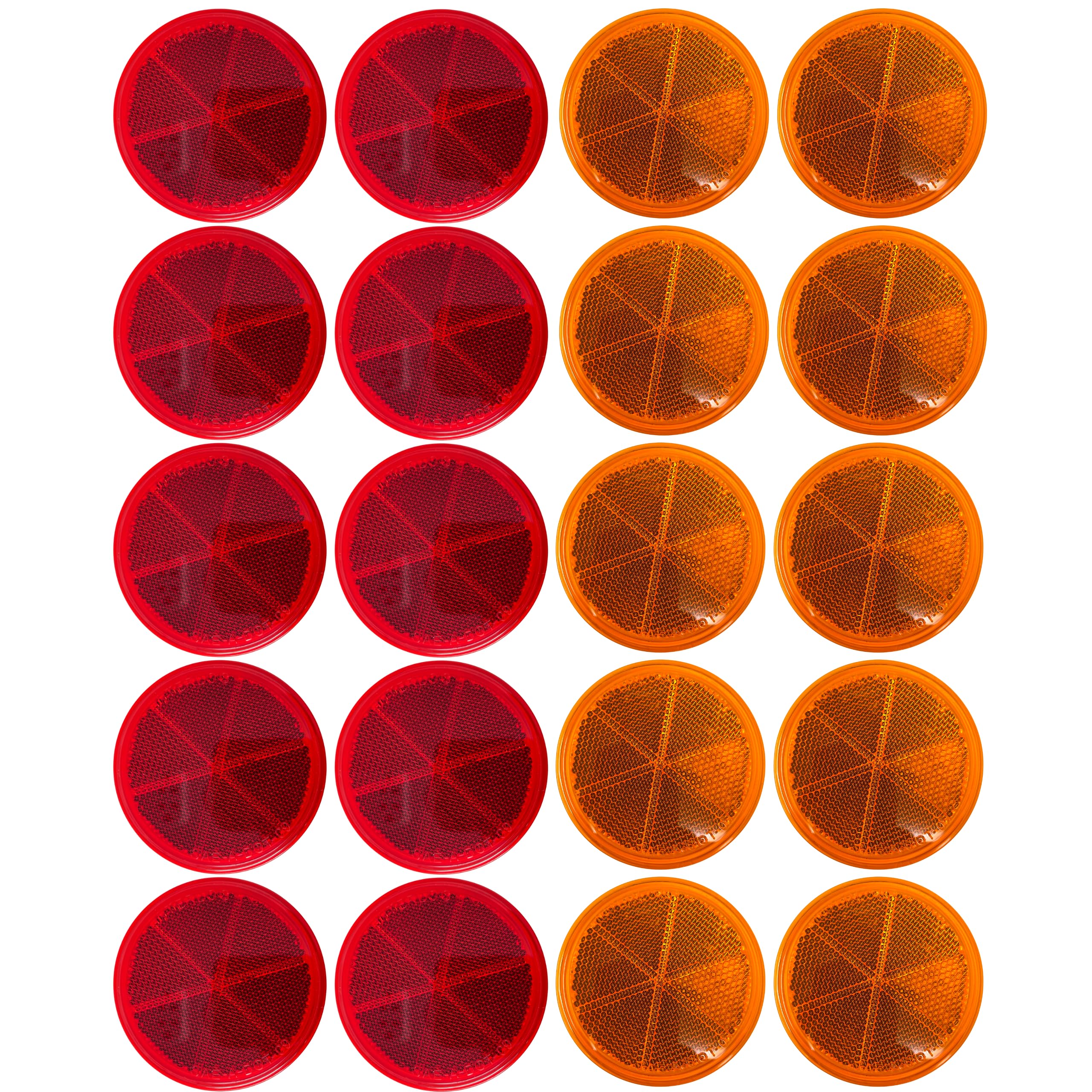 [All Star Truck Parts] Class A 3' Round Reflector Strong Stick-On - Red/Amber For Trailers, Trucks, Automobiles, Mail Boxes, Boats, Suv'S, Rv'S, Industrial Applications (10X Red + 10X Amber)