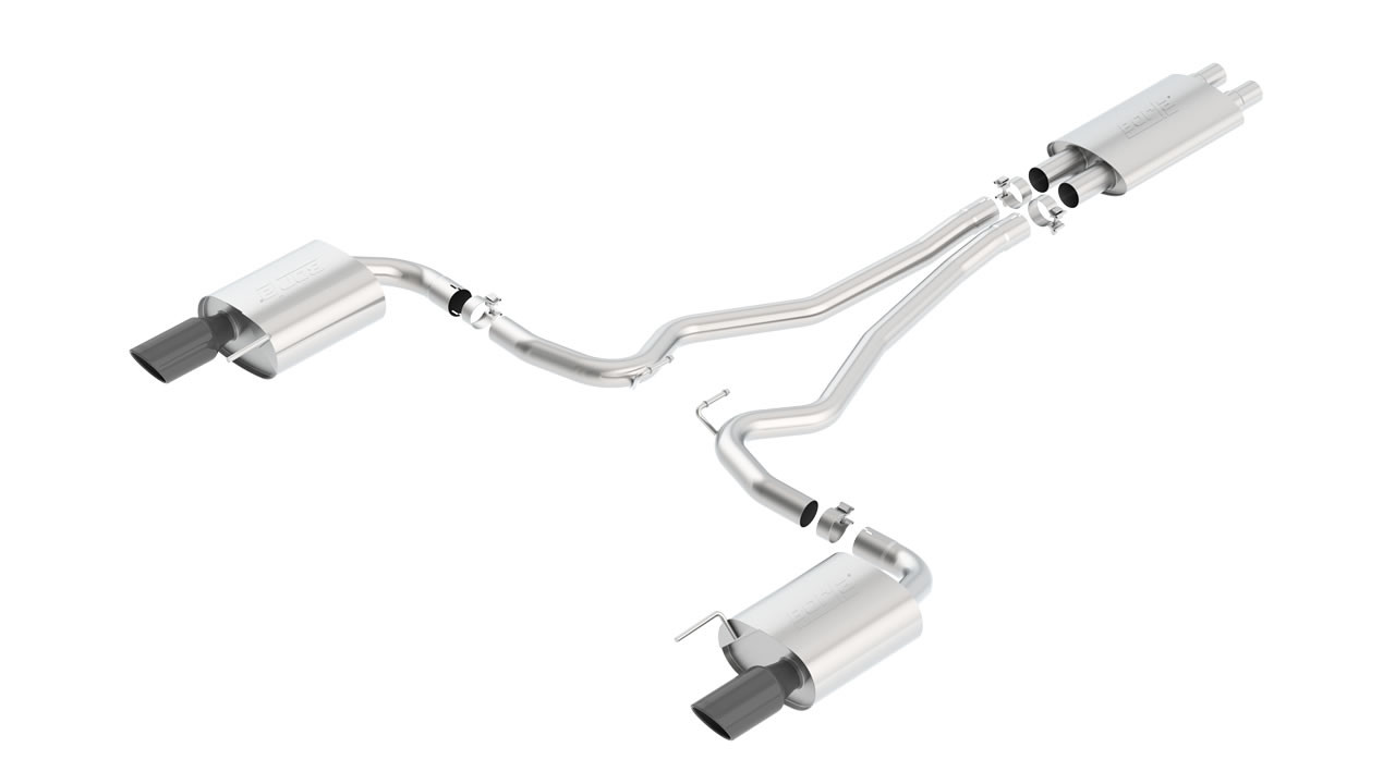 Borla 2.5" Touring Cat-Back Exhaust System w/ 4" Dual Black Chrome Tips :: 2015-2017 Ford Mustang GT