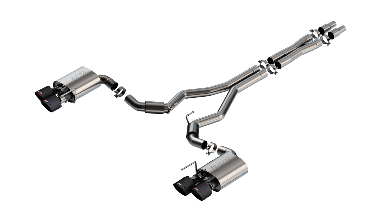 Borla 3" S-Type Cat-Back Exhaust System w/ 5" Quad Carbon Fiber Tips :: 2024-2025 Ford Mustang Dark Horse w/ Active Exhaust
