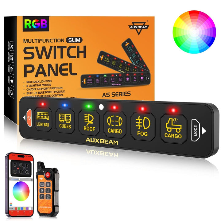 Auxbeam AS-600 6 Gang RGB Slim Switch Panel with APP & Remote Control